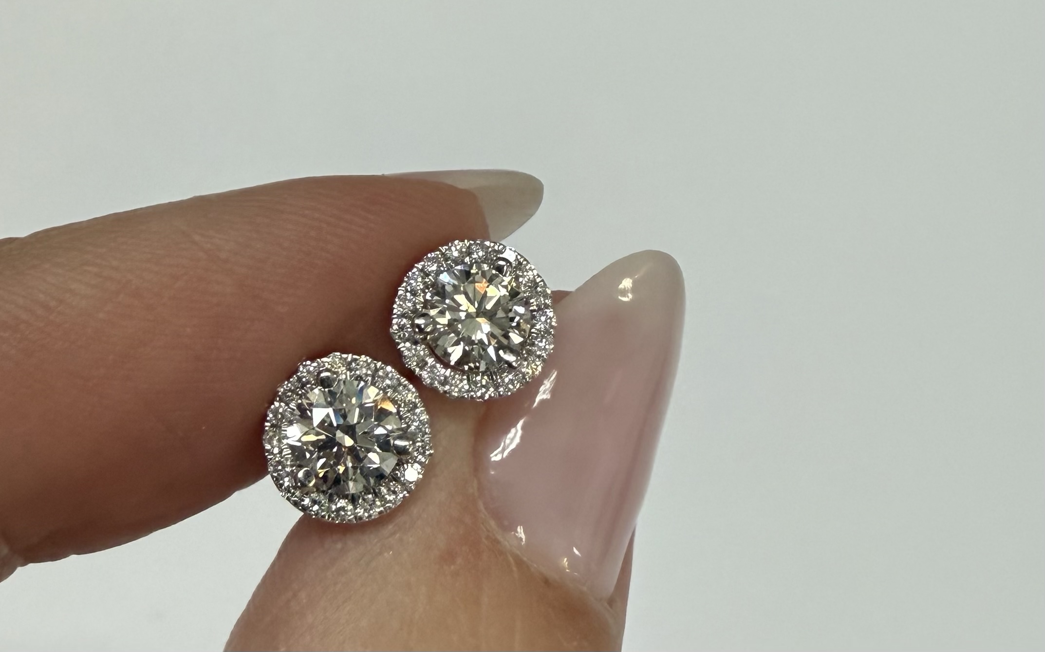 14k White Gold Genuine 1.01 Cttw Round Brilliant Cut Diamond Halo Stud Earrings - Image 14
