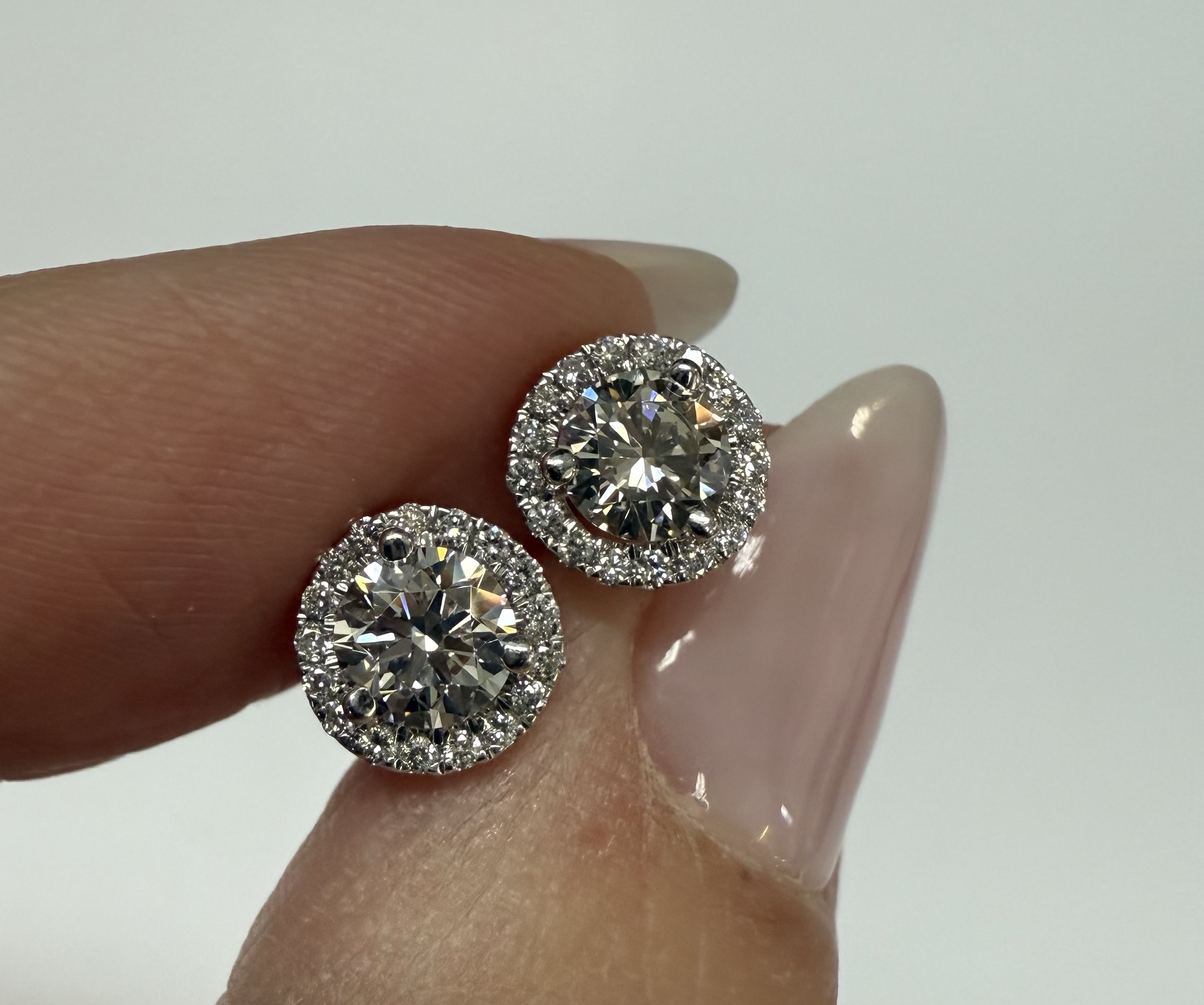14k White Gold Genuine 1.01 Cttw Round Brilliant Cut Diamond Halo Stud Earrings - Image 13