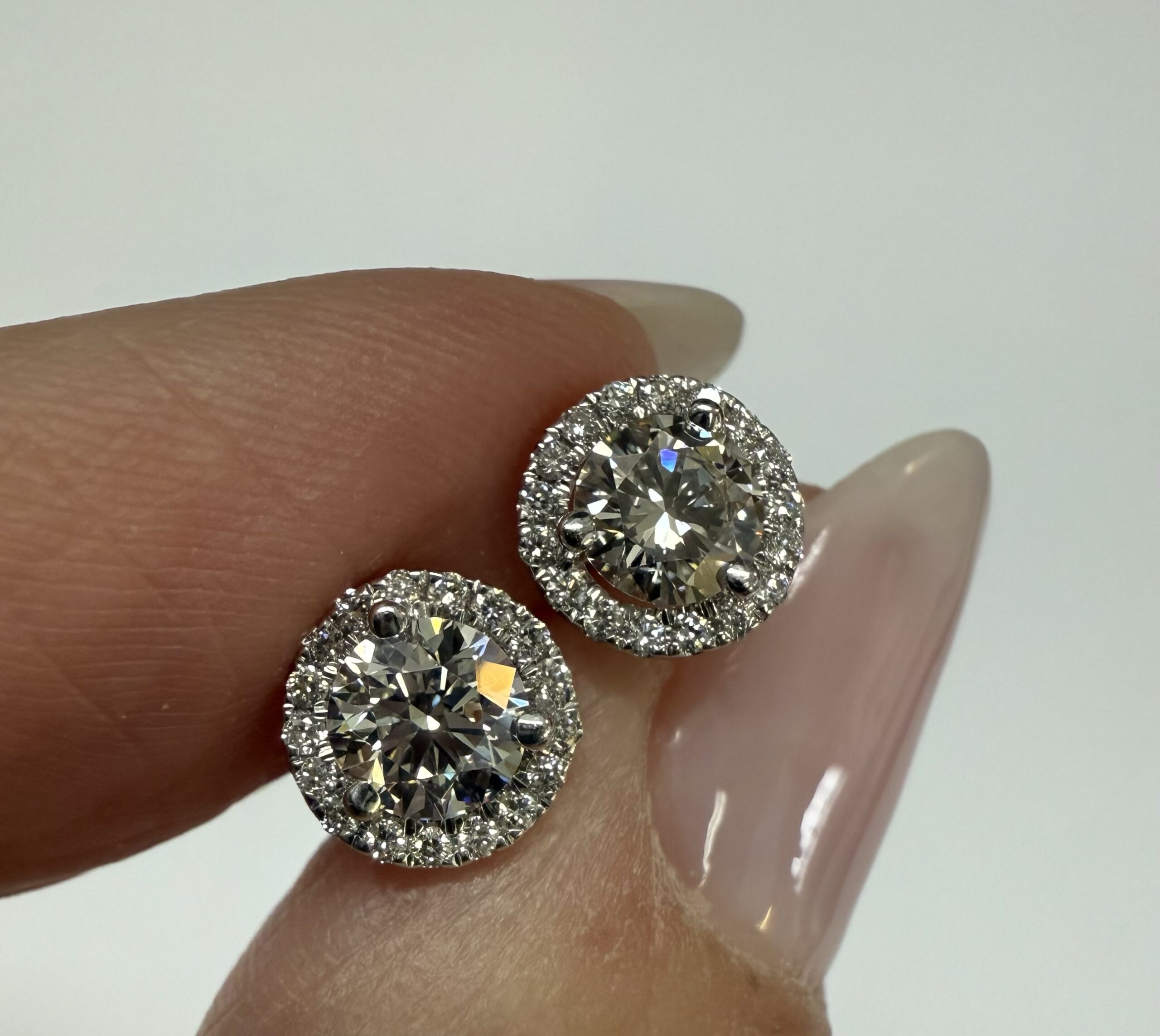 14k White Gold Genuine 1.01 Cttw Round Brilliant Cut Diamond Halo Stud Earrings - Image 12