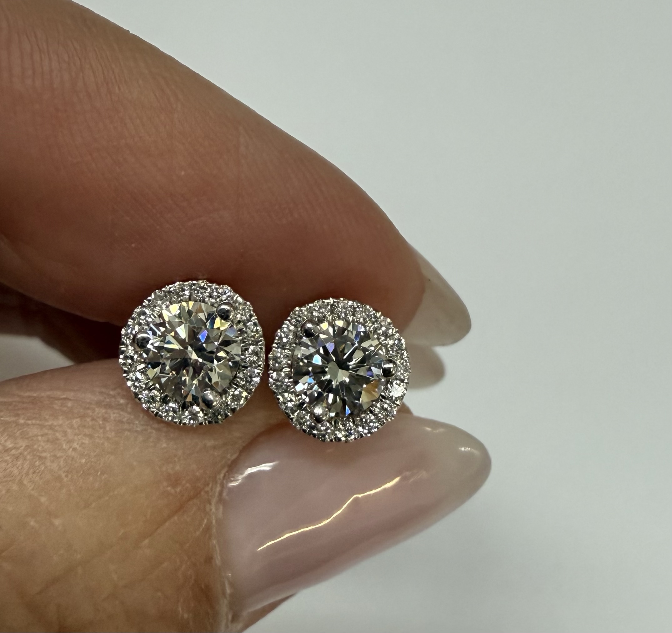 14k White Gold Genuine 1.01 Cttw Round Brilliant Cut Diamond Halo Stud Earrings - Image 11