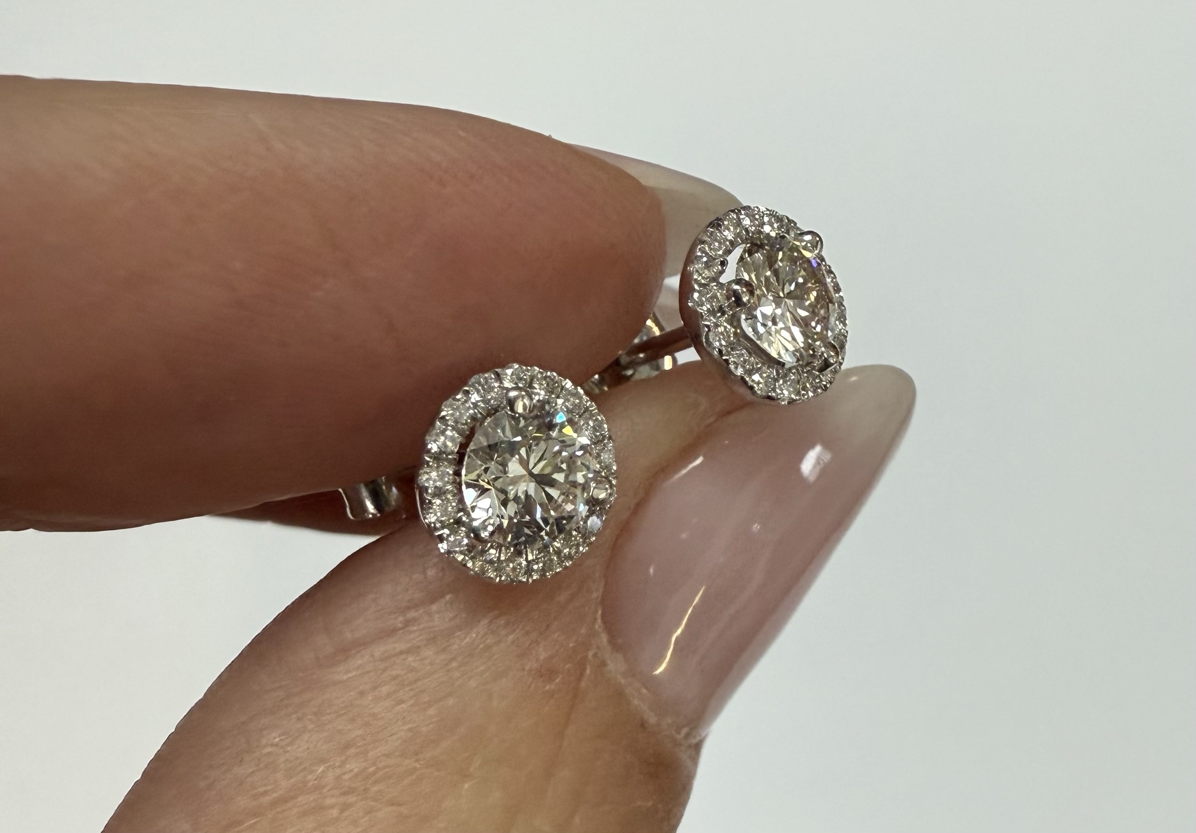 14k White Gold Genuine 1.01 Cttw Round Brilliant Cut Diamond Halo Stud Earrings - Image 10