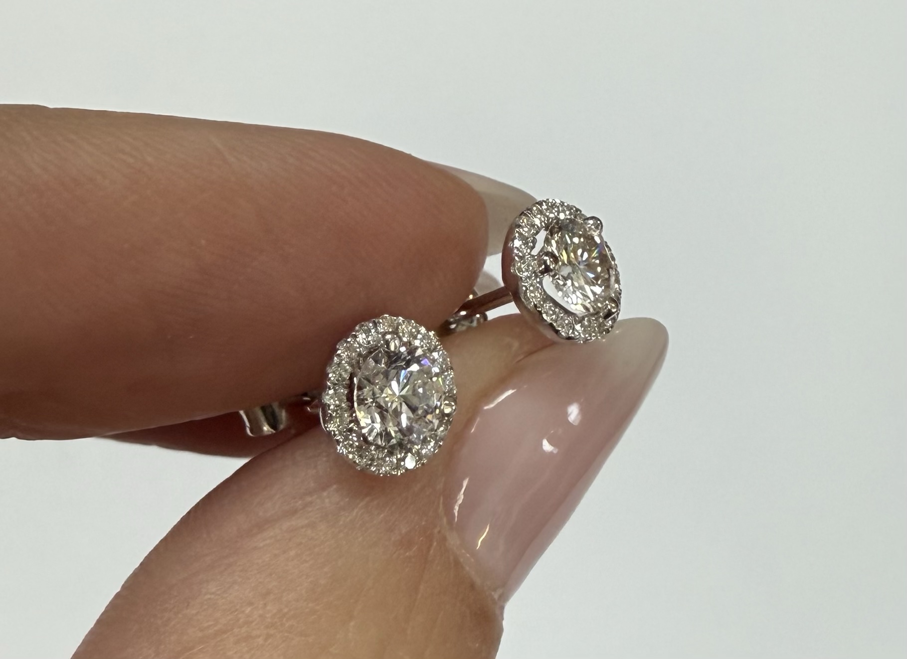 14k White Gold Genuine 1.01 Cttw Round Brilliant Cut Diamond Halo Stud Earrings - Image 9
