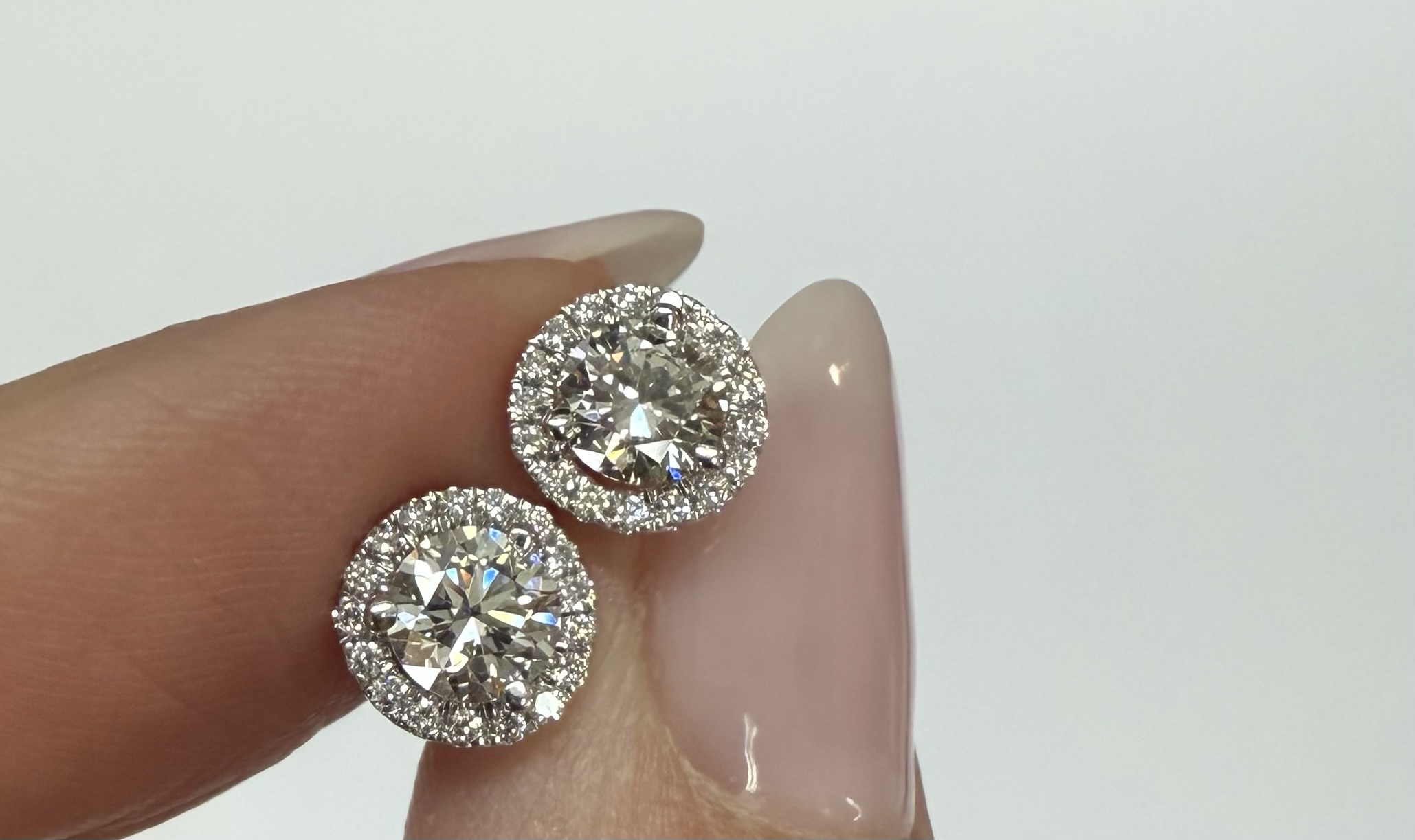 14k White Gold Genuine 1.01 Cttw Round Brilliant Cut Diamond Halo Stud Earrings - Image 8