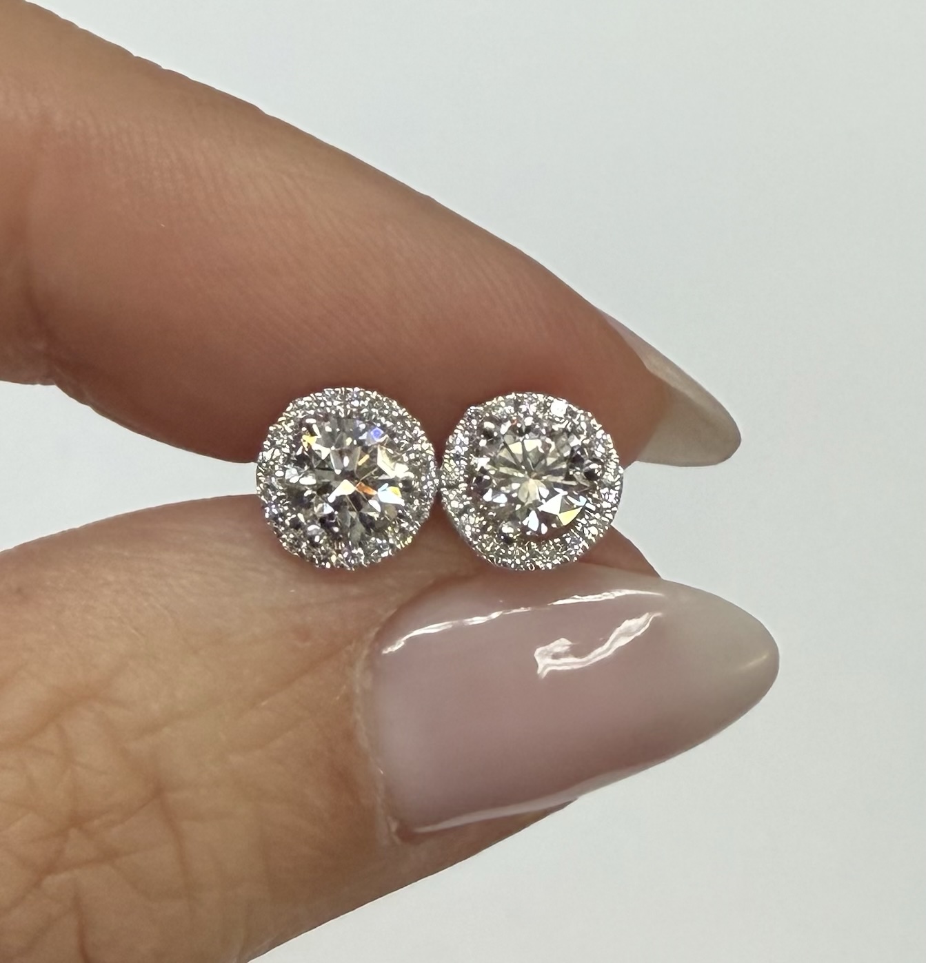 14k White Gold Genuine 1.01 Cttw Round Brilliant Cut Diamond Halo Stud Earrings - Image 6