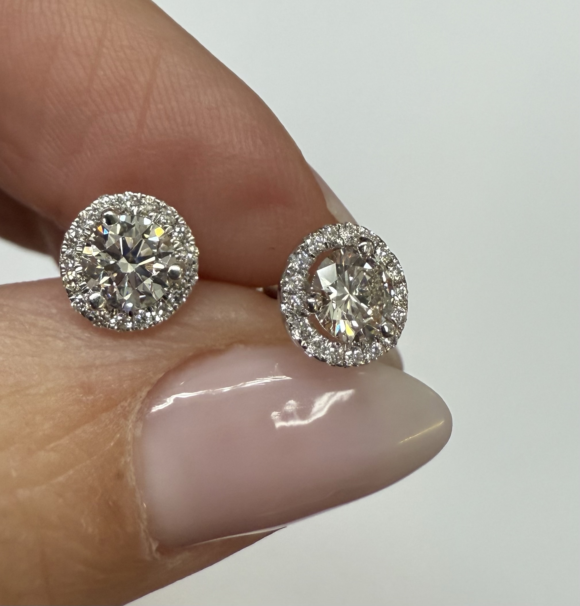 14k White Gold Genuine 1.01 Cttw Round Brilliant Cut Diamond Halo Stud Earrings - Image 3