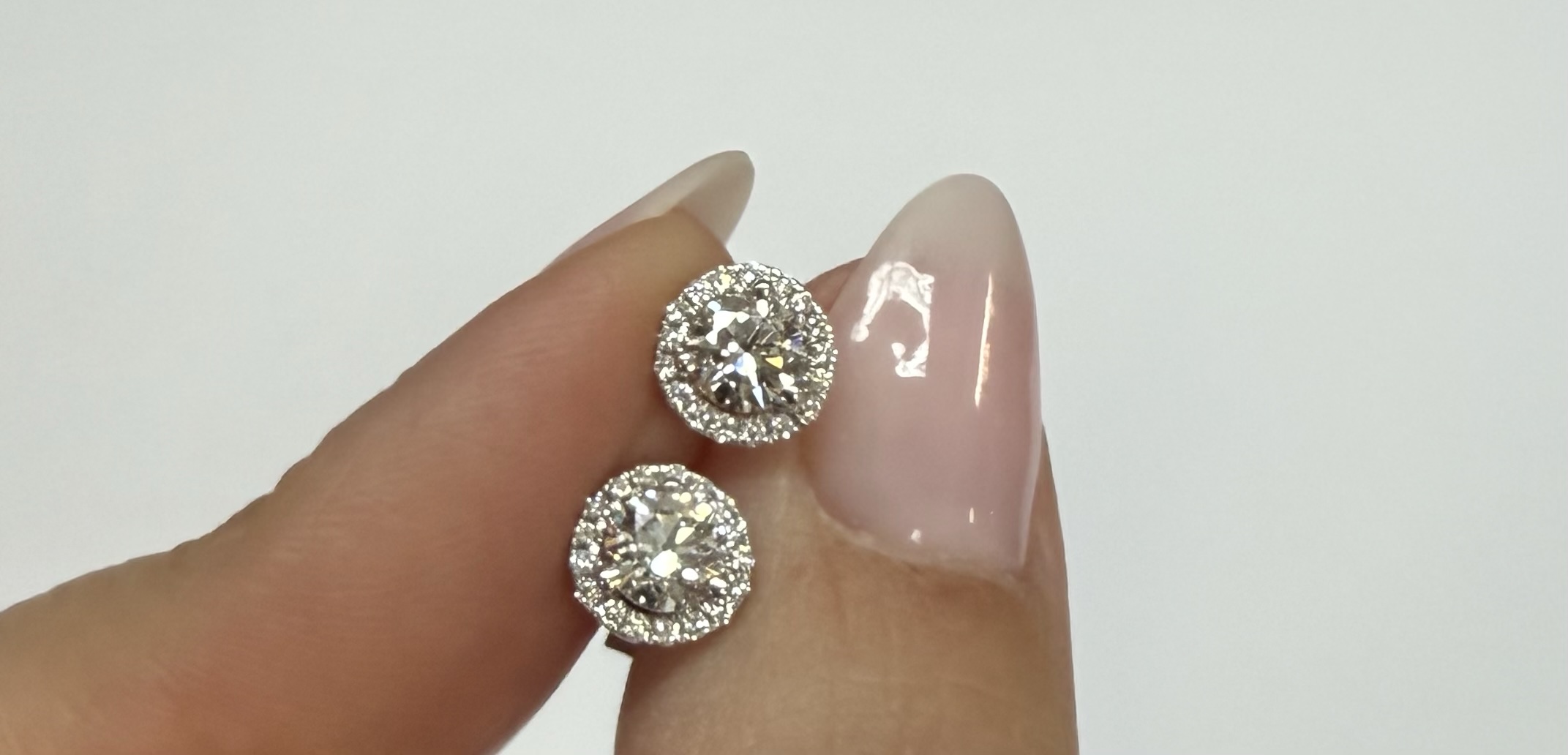 14k White Gold Genuine 1.01 Cttw Round Brilliant Cut Diamond Halo Stud Earrings - Image 2