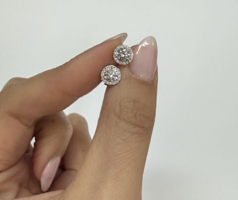 14k White Gold Genuine 1.01 Cttw Round Brilliant Cut Diamond Halo Stud Earrings