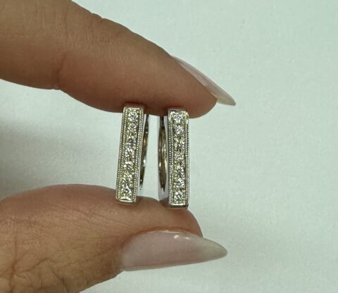 18k White Gold Genuine .20 Cttw Pave' Set Diamond Hoop Earrings