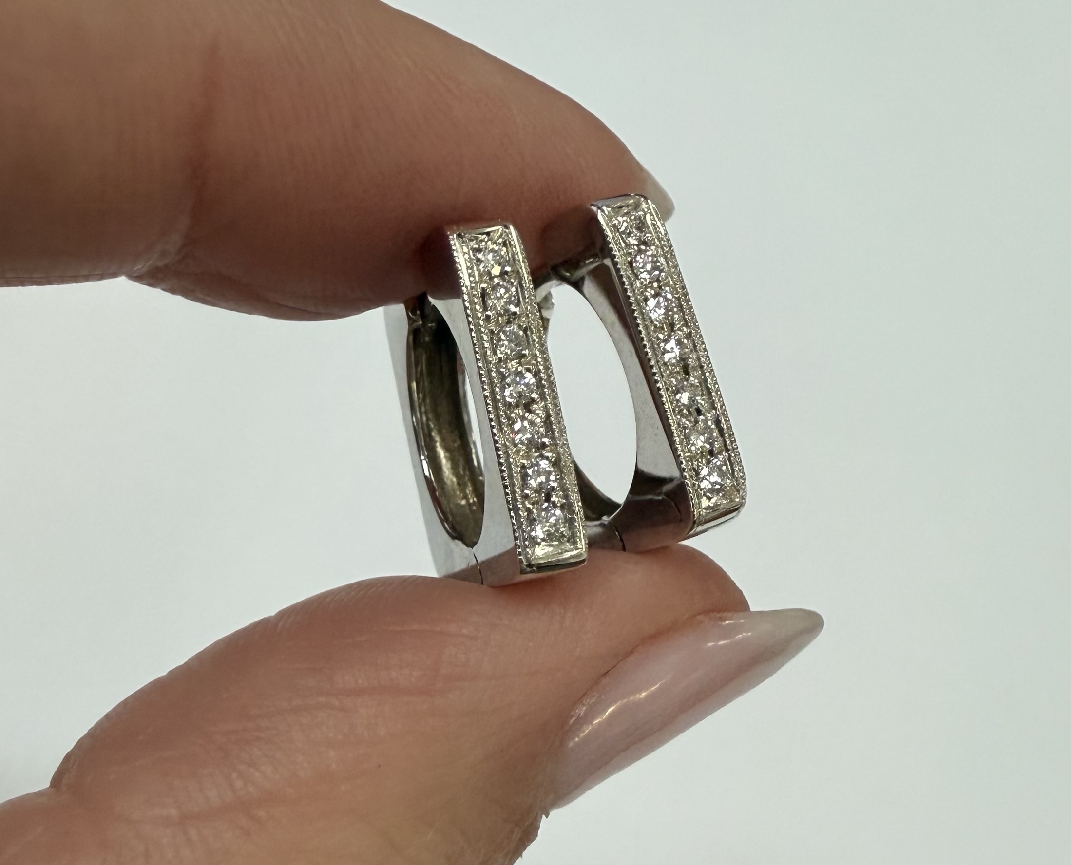 18k White Gold Genuine .20 Cttw Pave' Set Diamond Hoop Earrings - Image 3