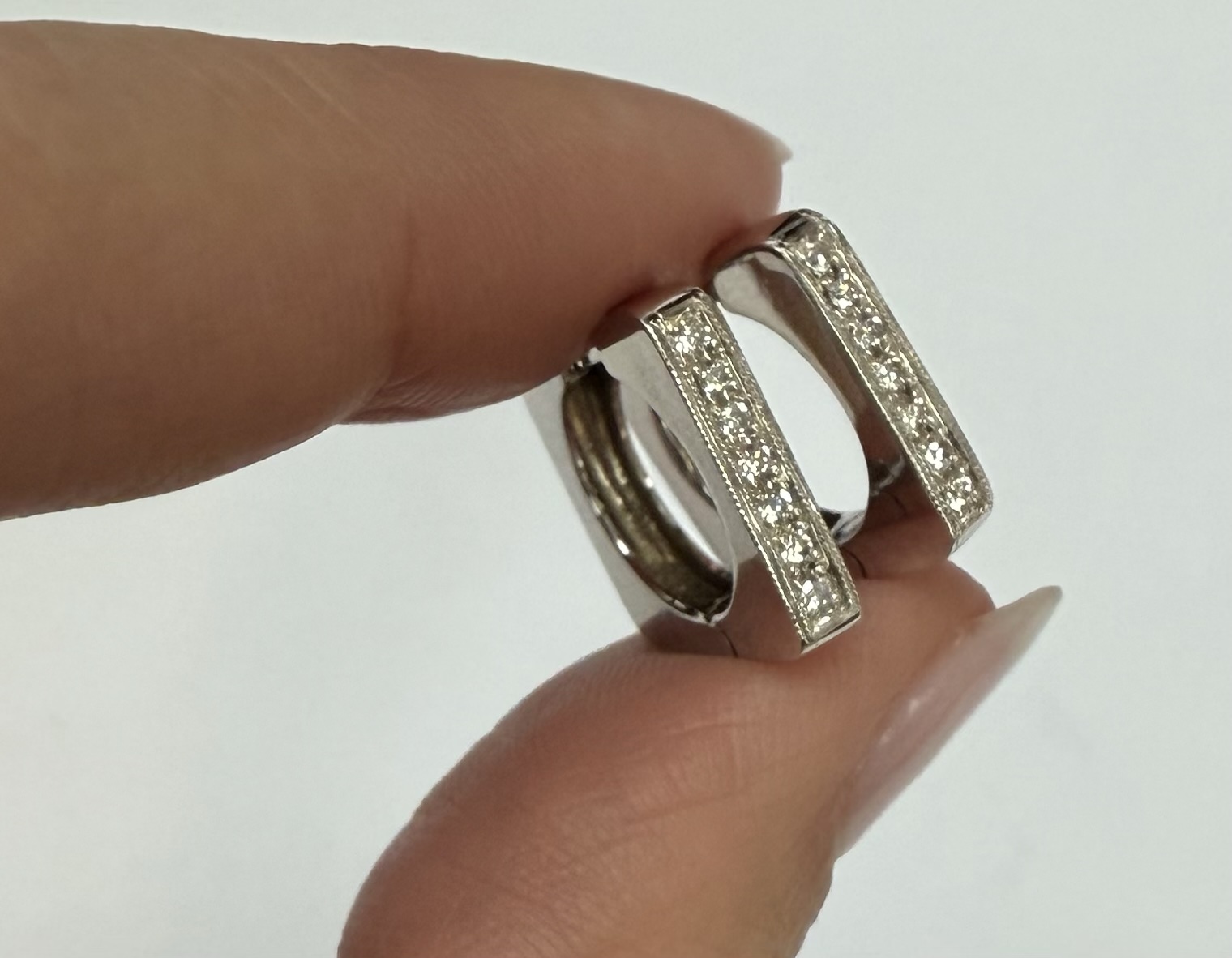 18k White Gold Genuine .20 Cttw Pave' Set Diamond Hoop Earrings - Image 4