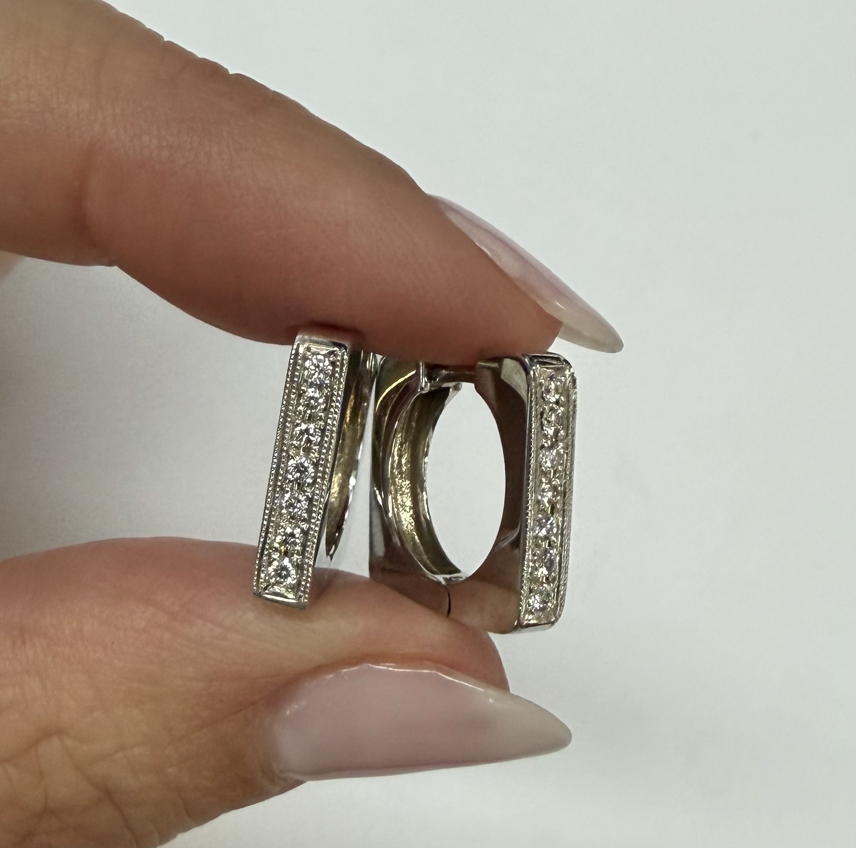 18k White Gold Genuine .20 Cttw Pave' Set Diamond Hoop Earrings - Image 6