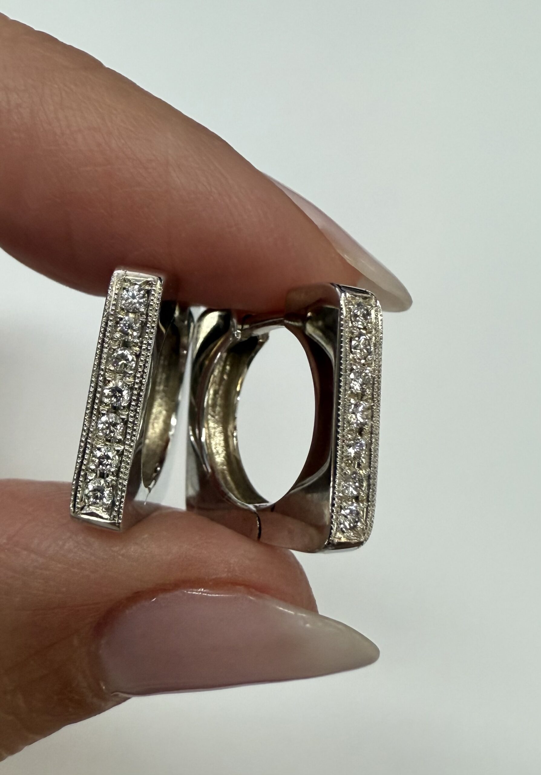 18k White Gold Genuine .20 Cttw Pave' Set Diamond Hoop Earrings - Image 8