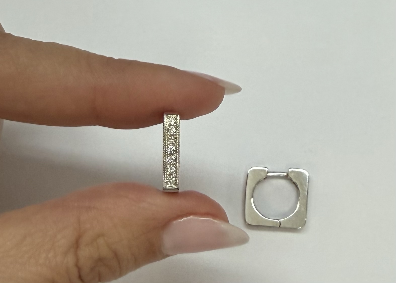 18k White Gold Genuine .20 Cttw Pave' Set Diamond Hoop Earrings - Image 11