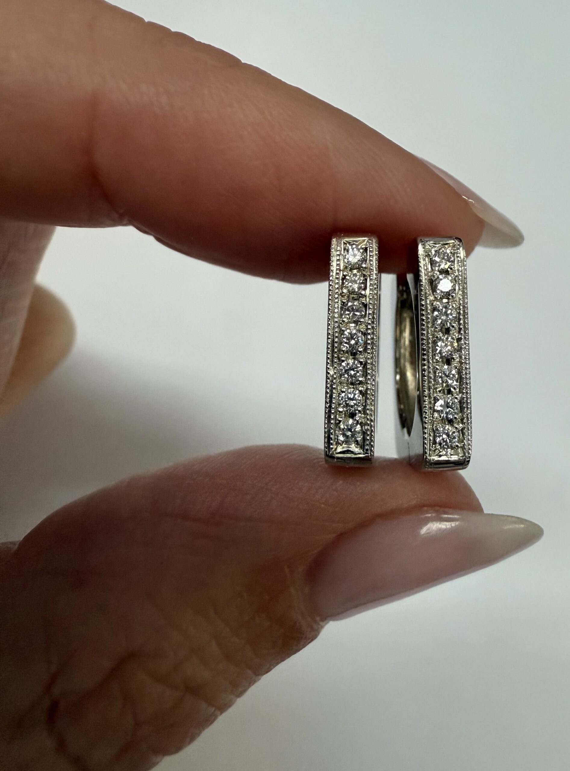 18k White Gold Genuine .20 Cttw Pave' Set Diamond Hoop Earrings - Image 15