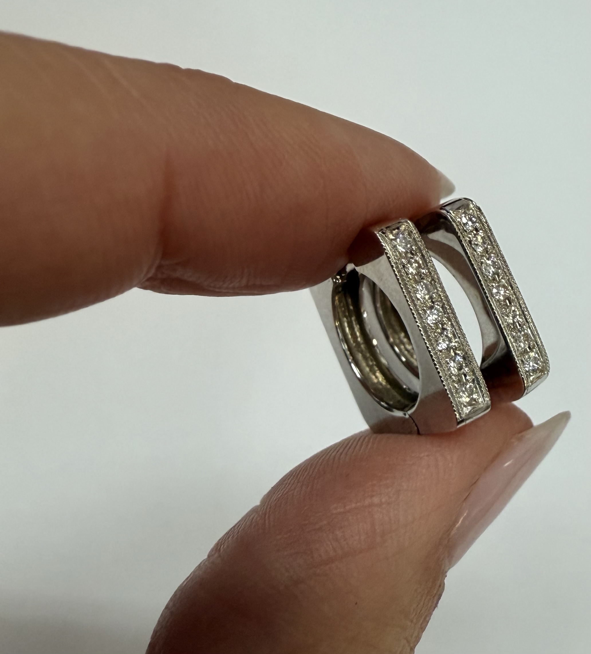 18k White Gold Genuine .20 Cttw Pave' Set Diamond Hoop Earrings - Image 16