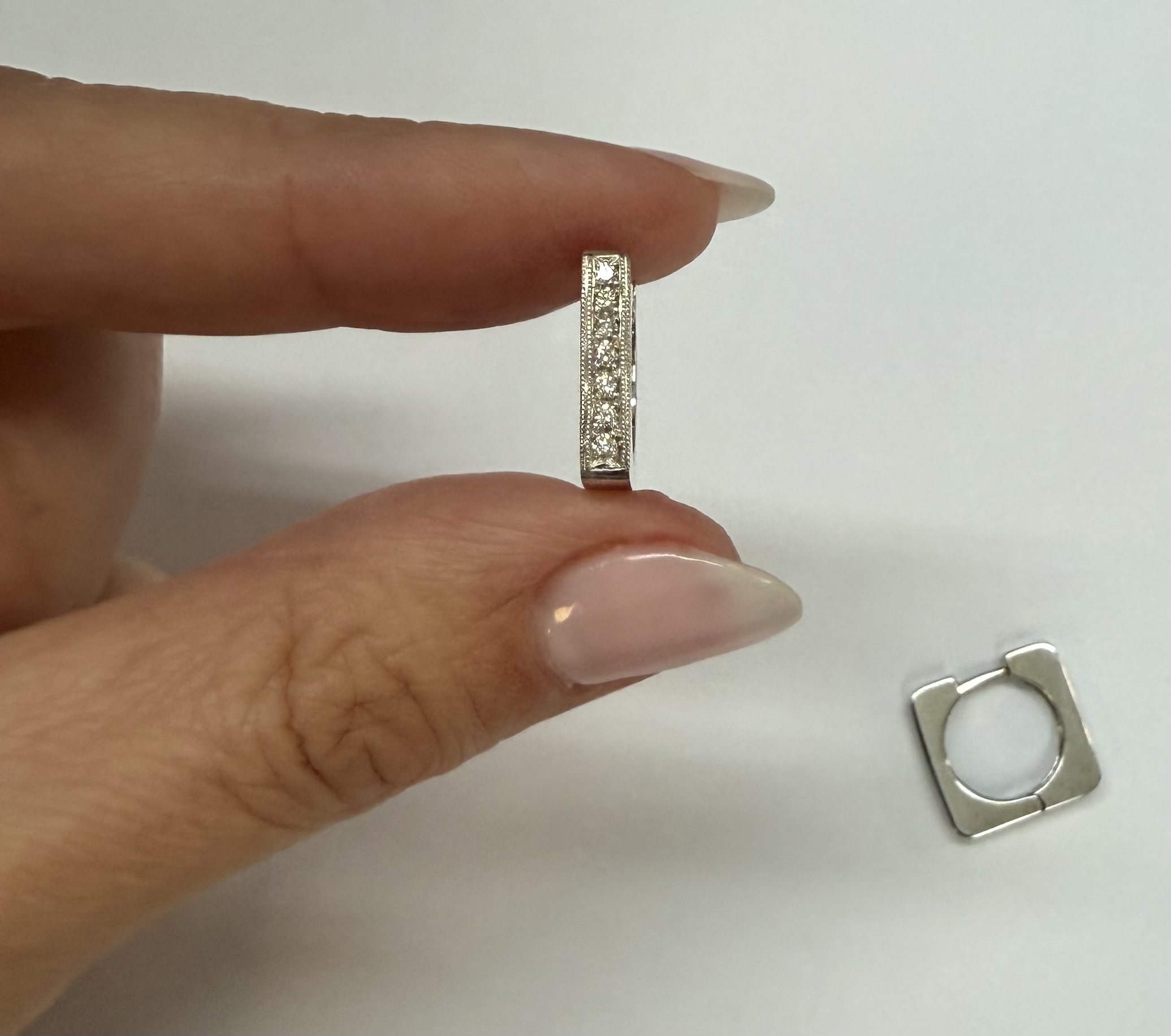 18k White Gold Genuine .20 Cttw Pave' Set Diamond Hoop Earrings - Image 18