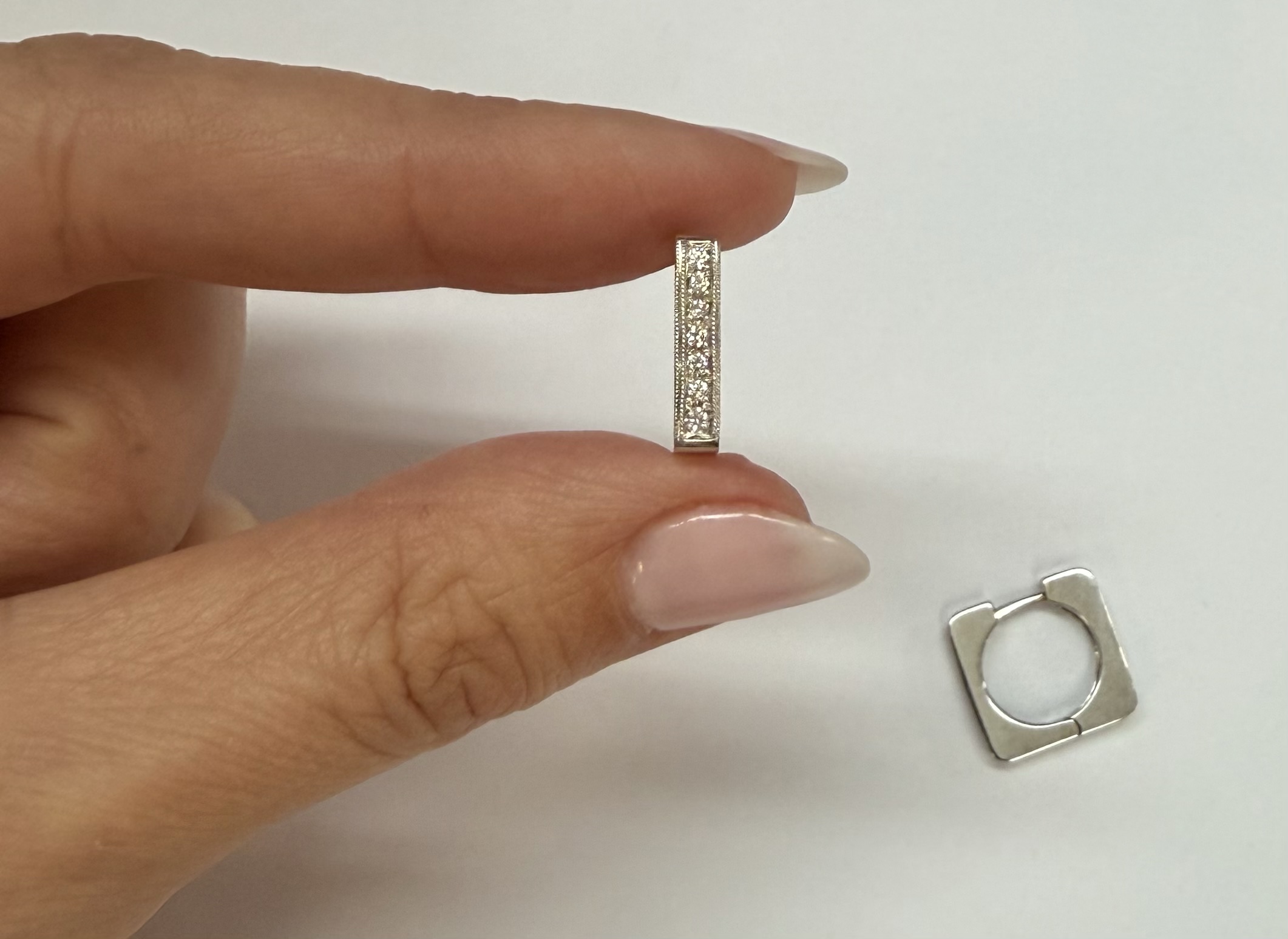 18k White Gold Genuine .20 Cttw Pave' Set Diamond Hoop Earrings - Image 19