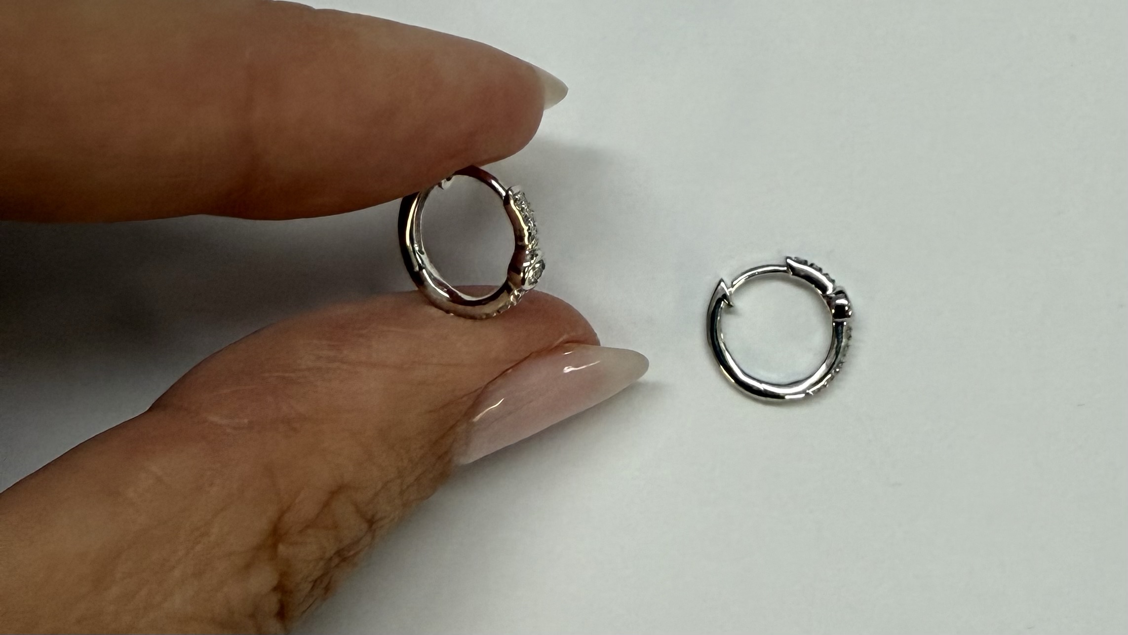 14k White Gold Bezel Set Genuine Diamond .12 Cttw Huggy Hoop Earrings - Image 21