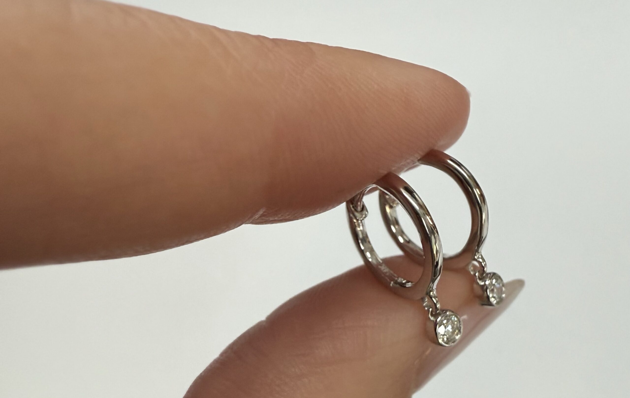 14k White Gold Genuine .08 Cttw Diamond Bezel Dangle Huggy Hoop Earrings - Image 13