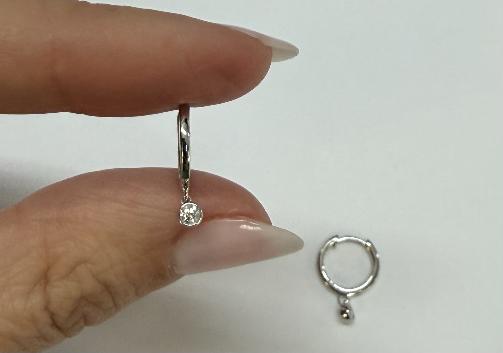 14k White Gold Genuine .08 Cttw Diamond Bezel Dangle Huggy Hoop Earrings - Image 17