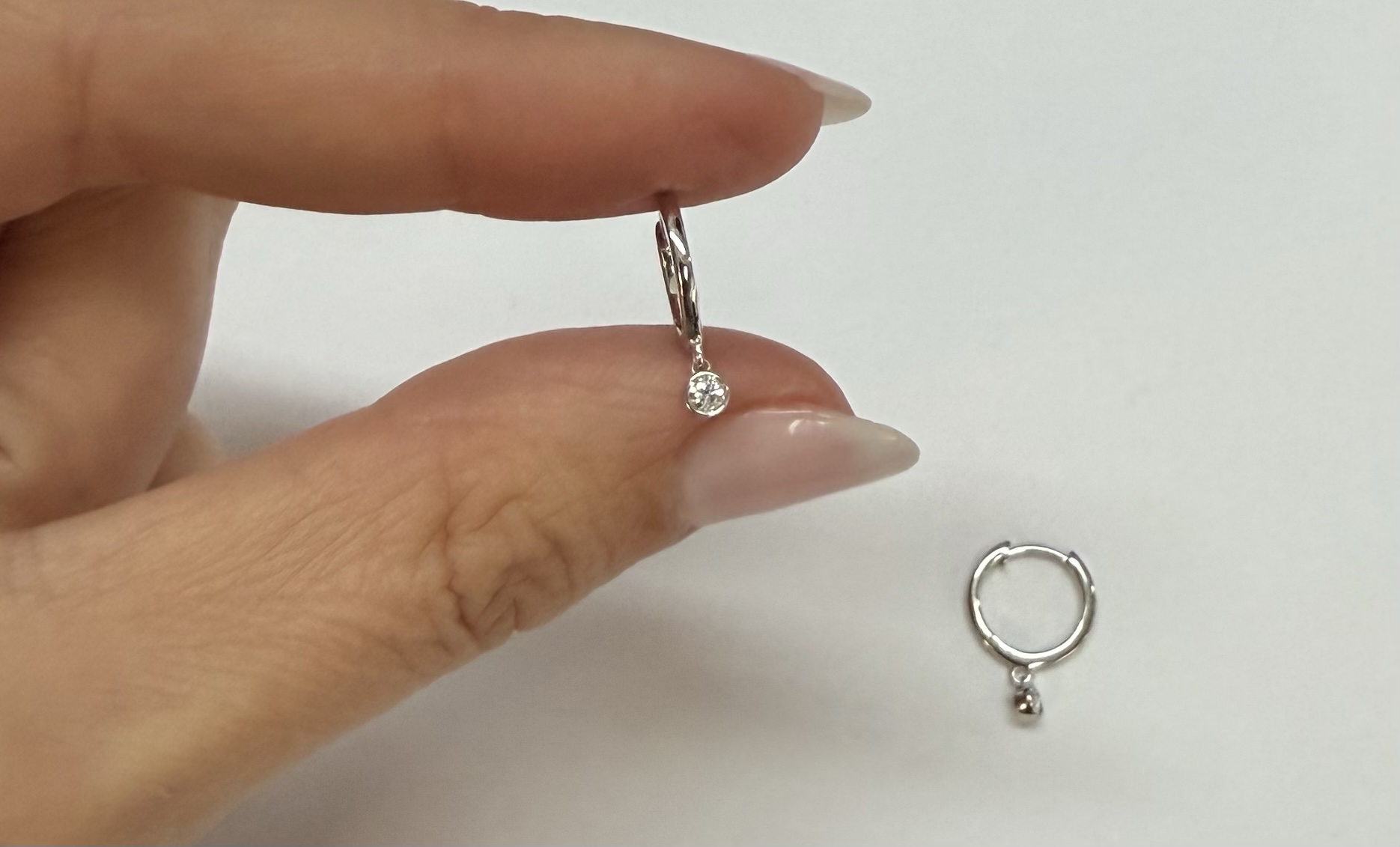 14k White Gold Genuine .08 Cttw Diamond Bezel Dangle Huggy Hoop Earrings - Image 19