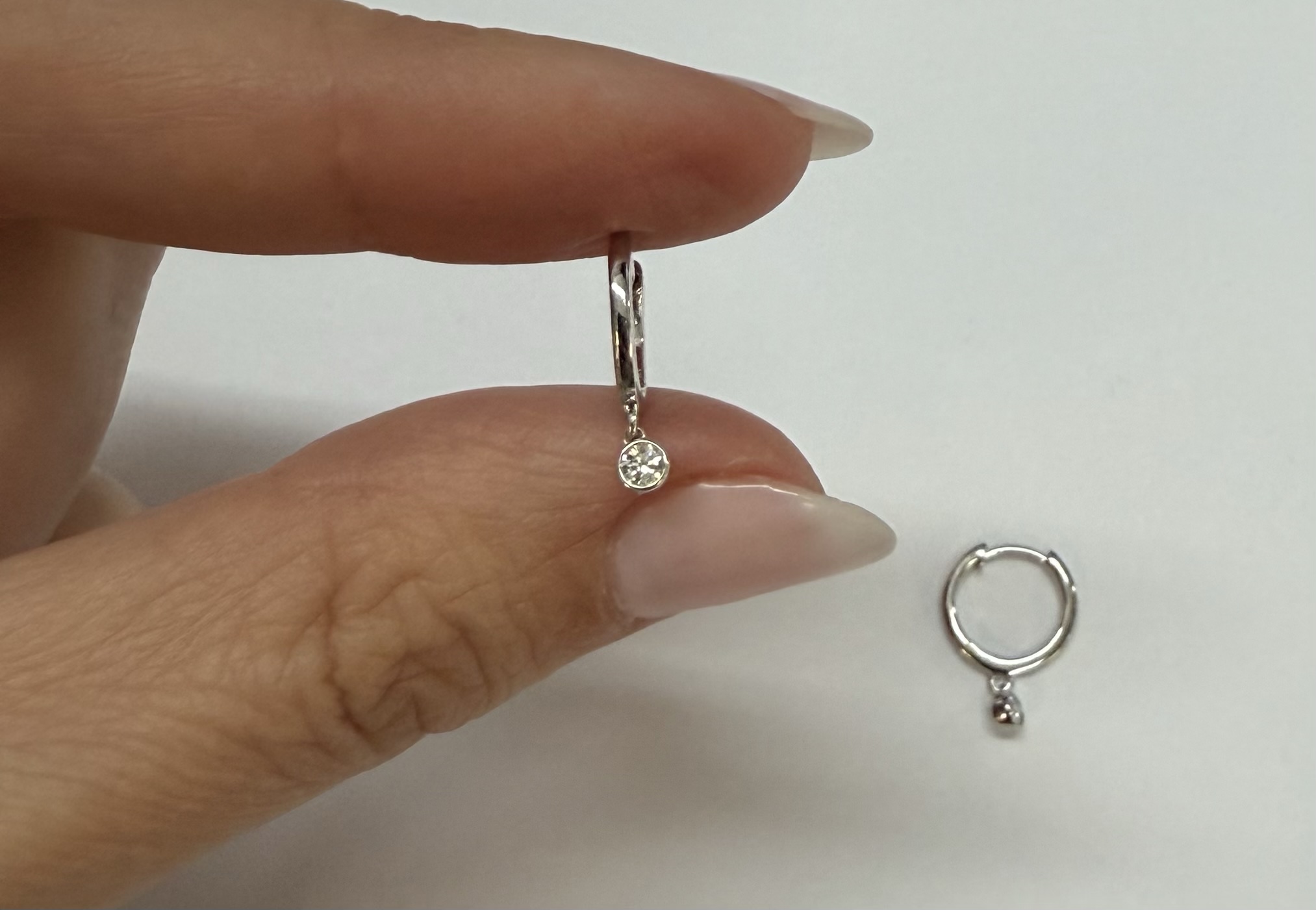 14k White Gold Genuine .08 Cttw Diamond Bezel Dangle Huggy Hoop Earrings - Image 22