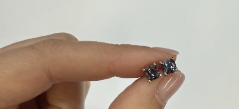 14k Yellow Gold 5.5 MM Lab Grown Alexandrite Stud Earrings