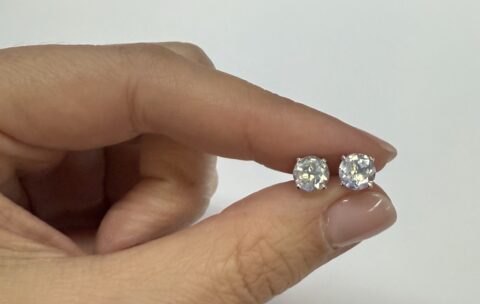 14k White Gold Genuine 6 MM Moonstone Stud Earrings