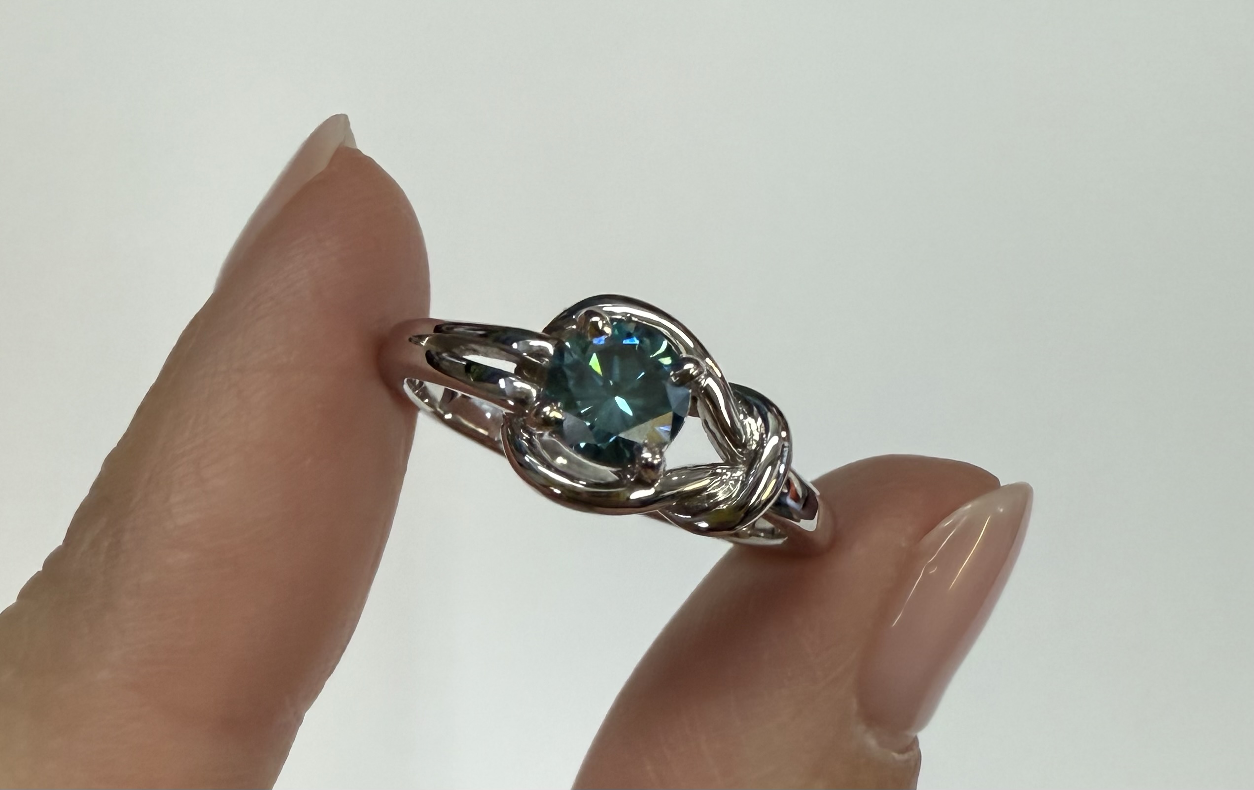 14k White Gold Genuine .47 Cttw Blue Diamond Ring - Image 2