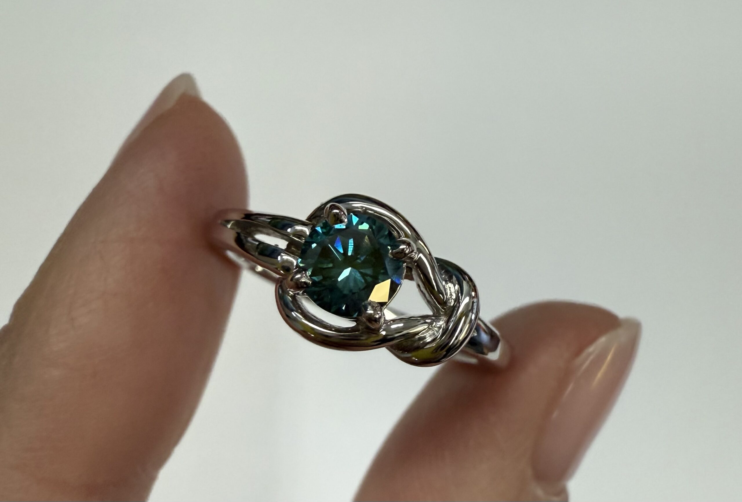 14k White Gold Genuine .47 Cttw Blue Diamond Ring - Image 4