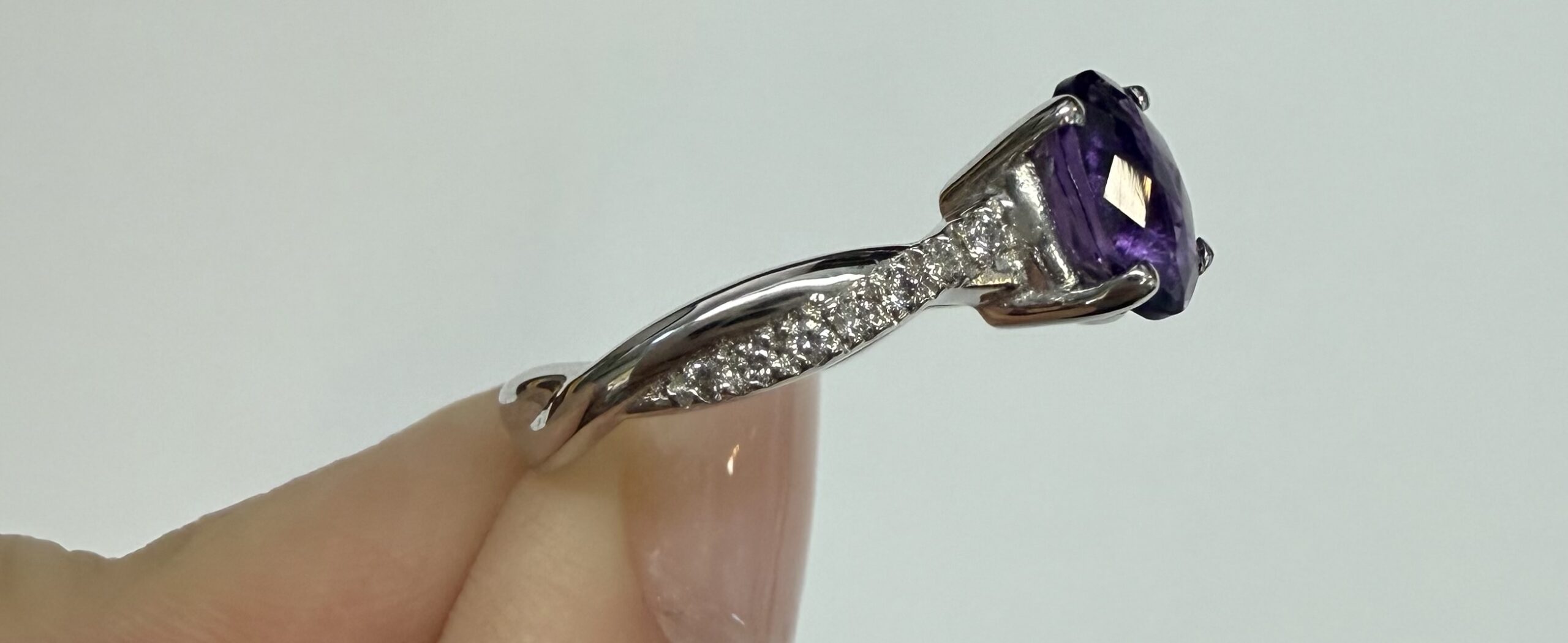 14k White Gold Genuine 1.01 Cttw Amethyst Ring With Braided Diamond Band - Image 8