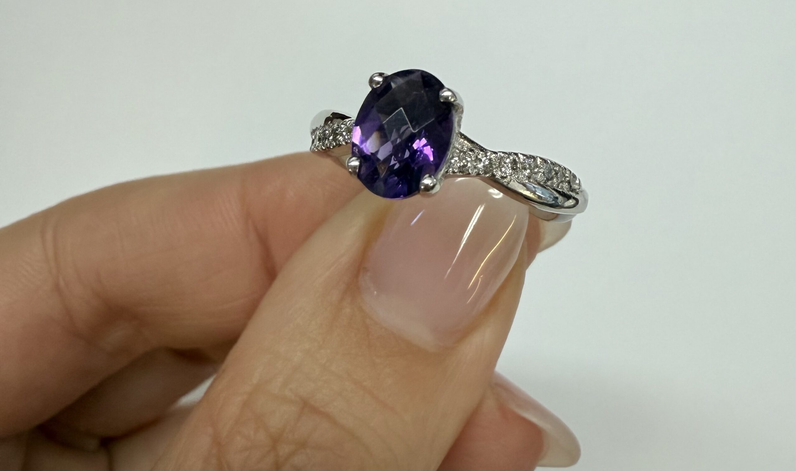 14k White Gold Genuine 1.01 Cttw Amethyst Ring With Braided Diamond Band - Image 7