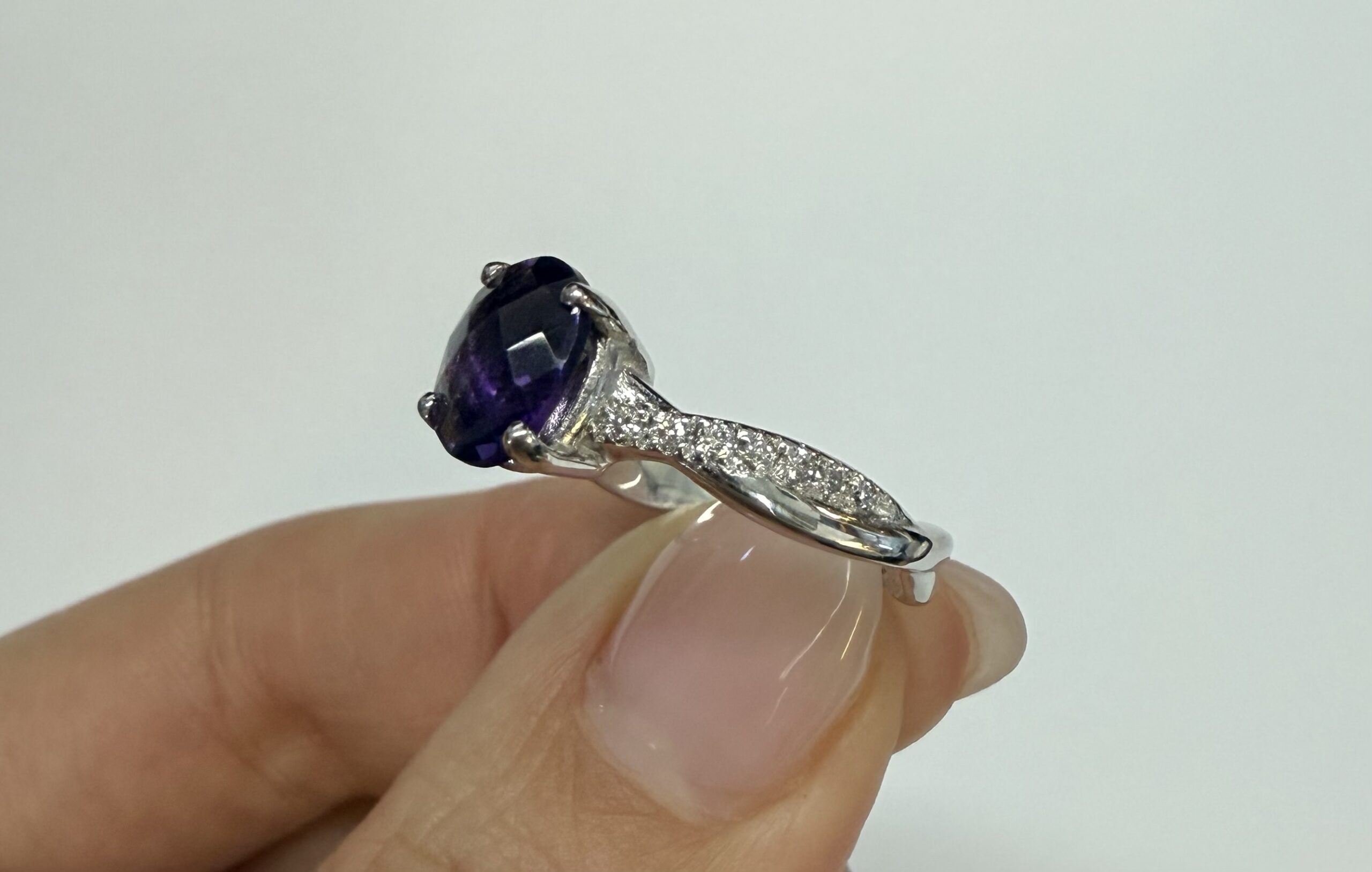 14k White Gold Genuine 1.01 Cttw Amethyst Ring With Braided Diamond Band - Image 6