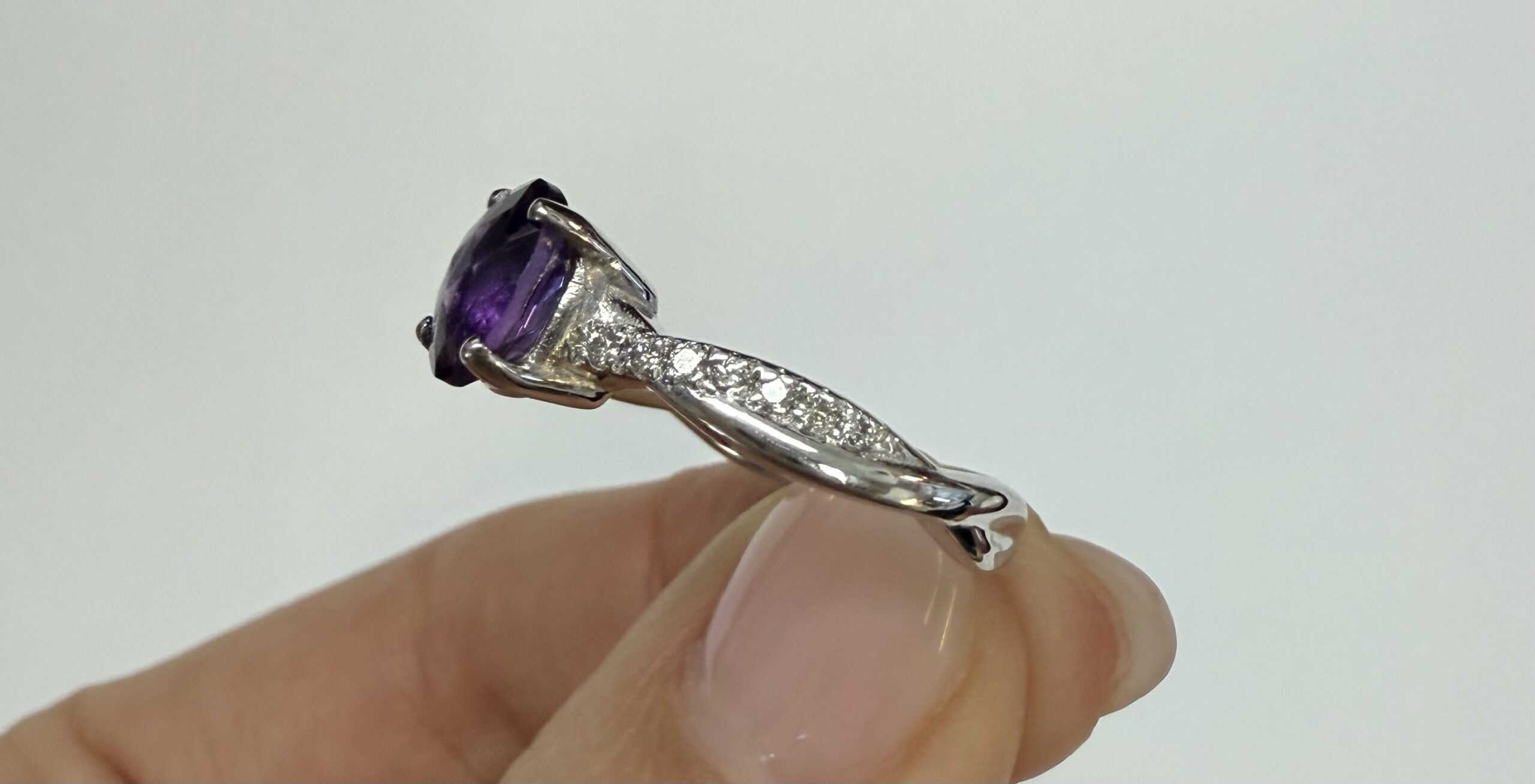 14k White Gold Genuine 1.01 Cttw Amethyst Ring With Braided Diamond Band - Image 5