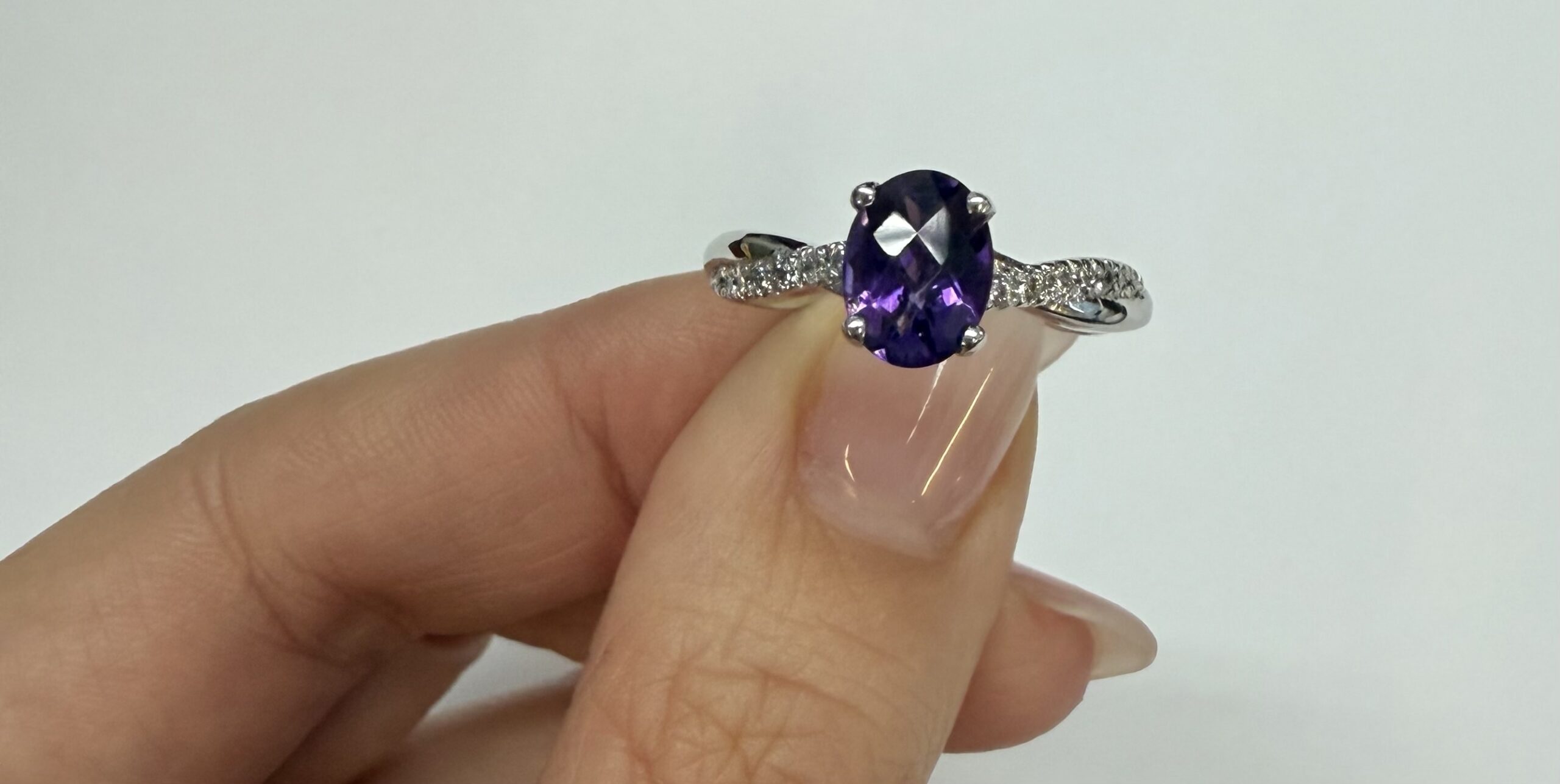 14k White Gold Genuine 1.01 Cttw Amethyst Ring With Braided Diamond Band