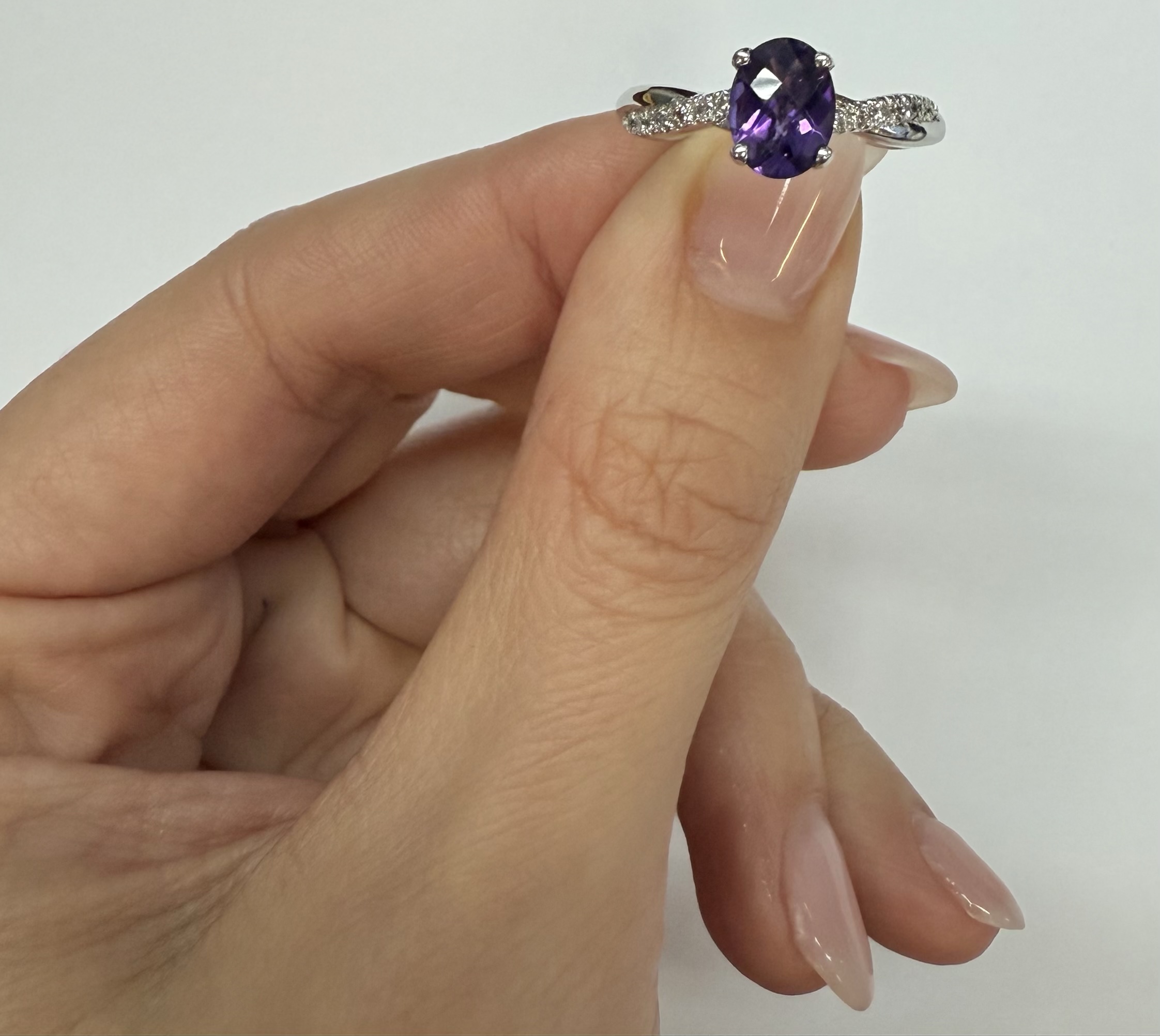 14k White Gold Genuine 1.01 Cttw Amethyst Ring With Braided Diamond Band - Image 3