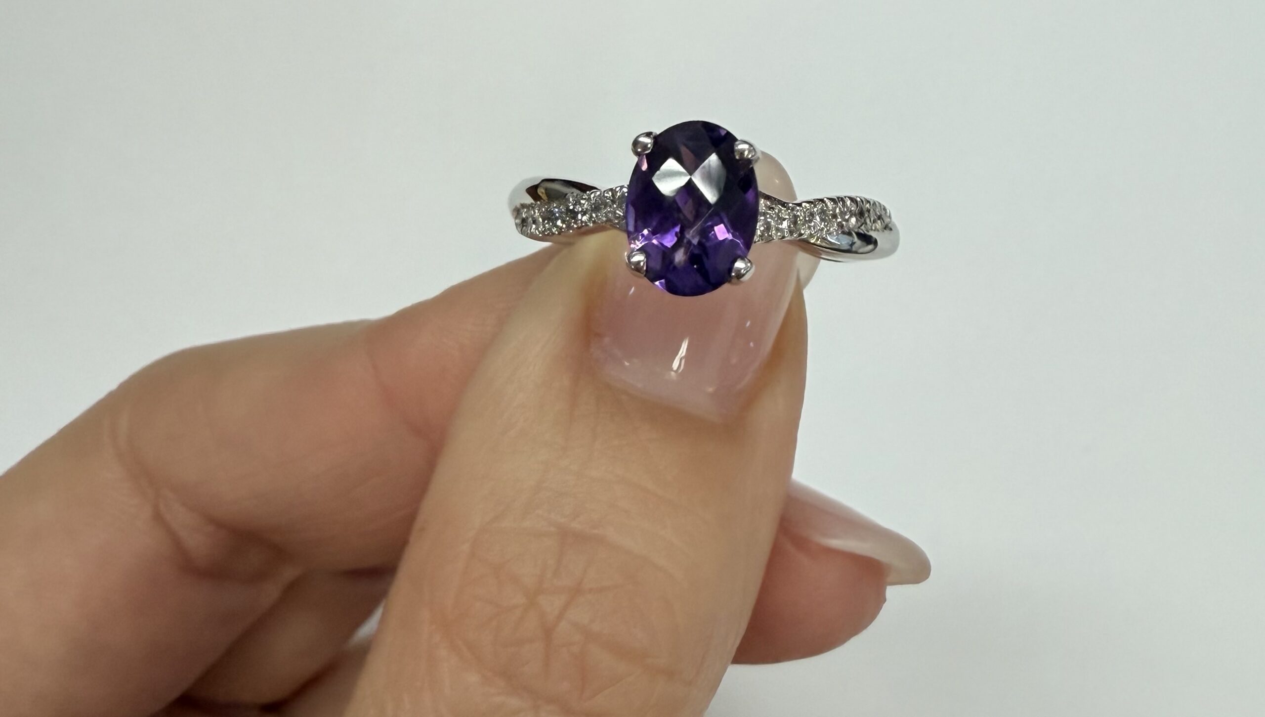 14k White Gold Genuine 1.01 Cttw Amethyst Ring With Braided Diamond Band - Image 4