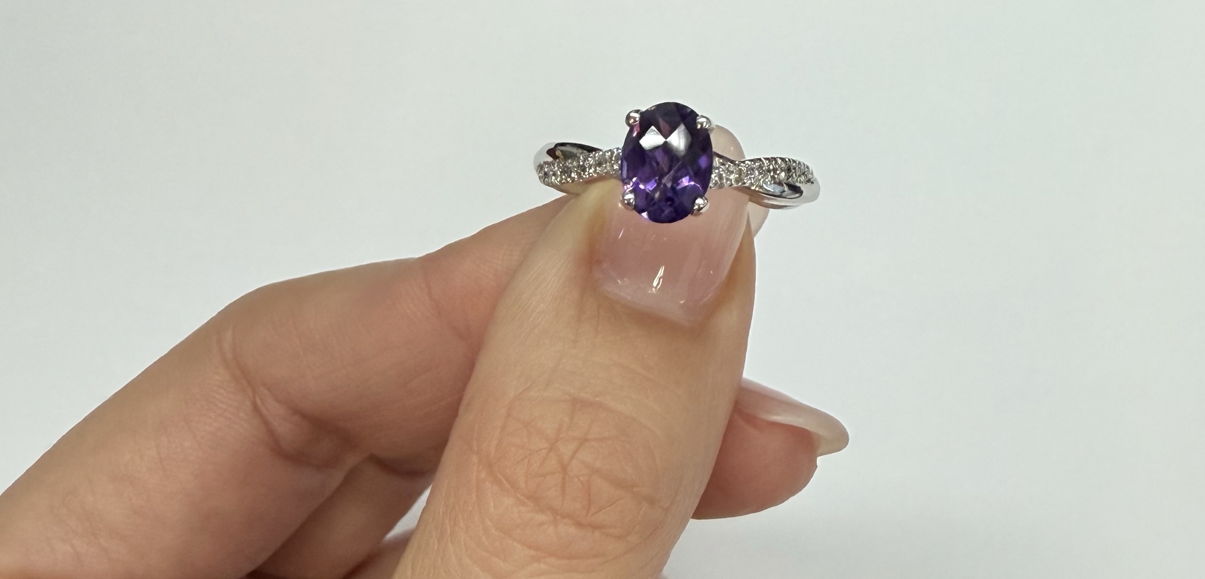14k White Gold Genuine 1.01 Cttw Amethyst Ring With Braided Diamond Band - Image 10
