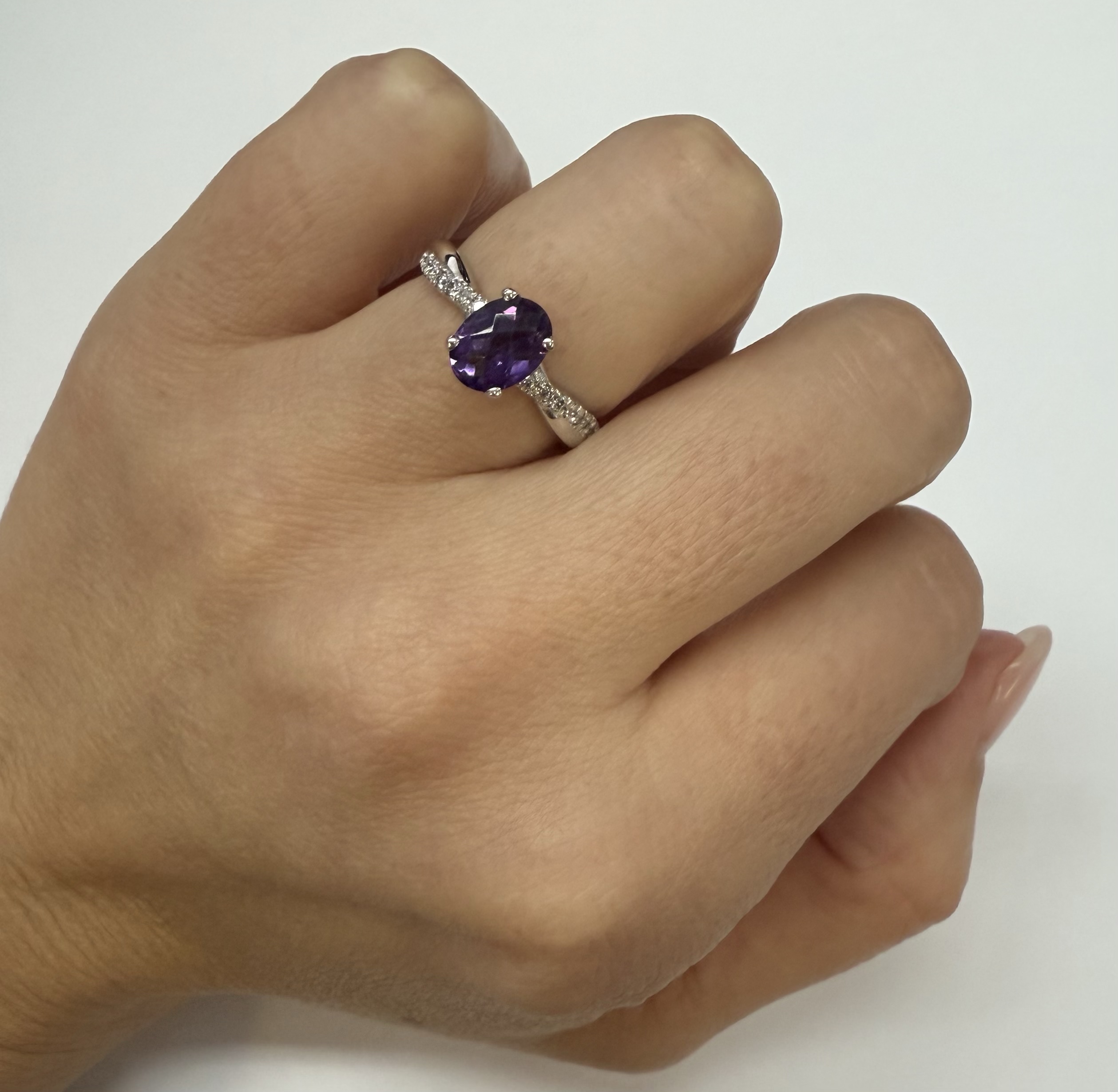 14k White Gold Genuine 1.01 Cttw Amethyst Ring With Braided Diamond Band - Image 11