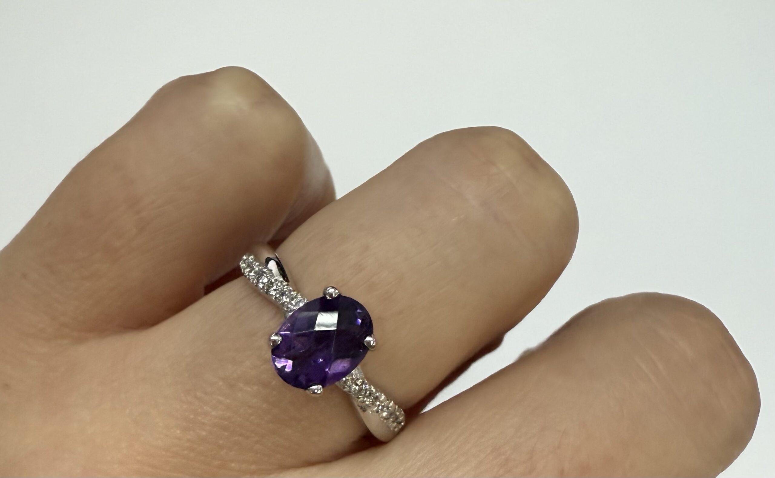 14k White Gold Genuine 1.01 Cttw Amethyst Ring With Braided Diamond Band - Image 12