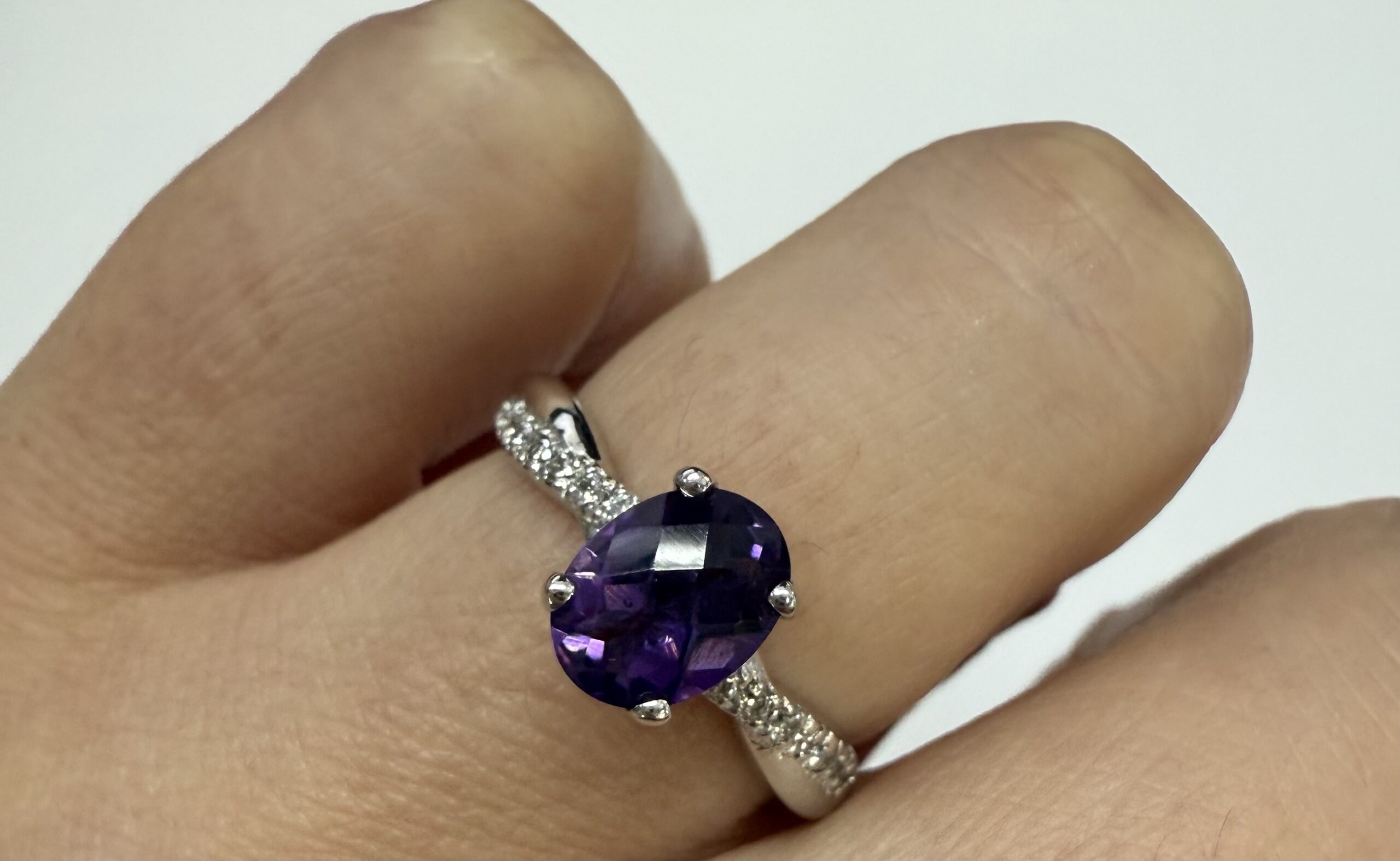 14k White Gold Genuine 1.01 Cttw Amethyst Ring With Braided Diamond Band - Image 13