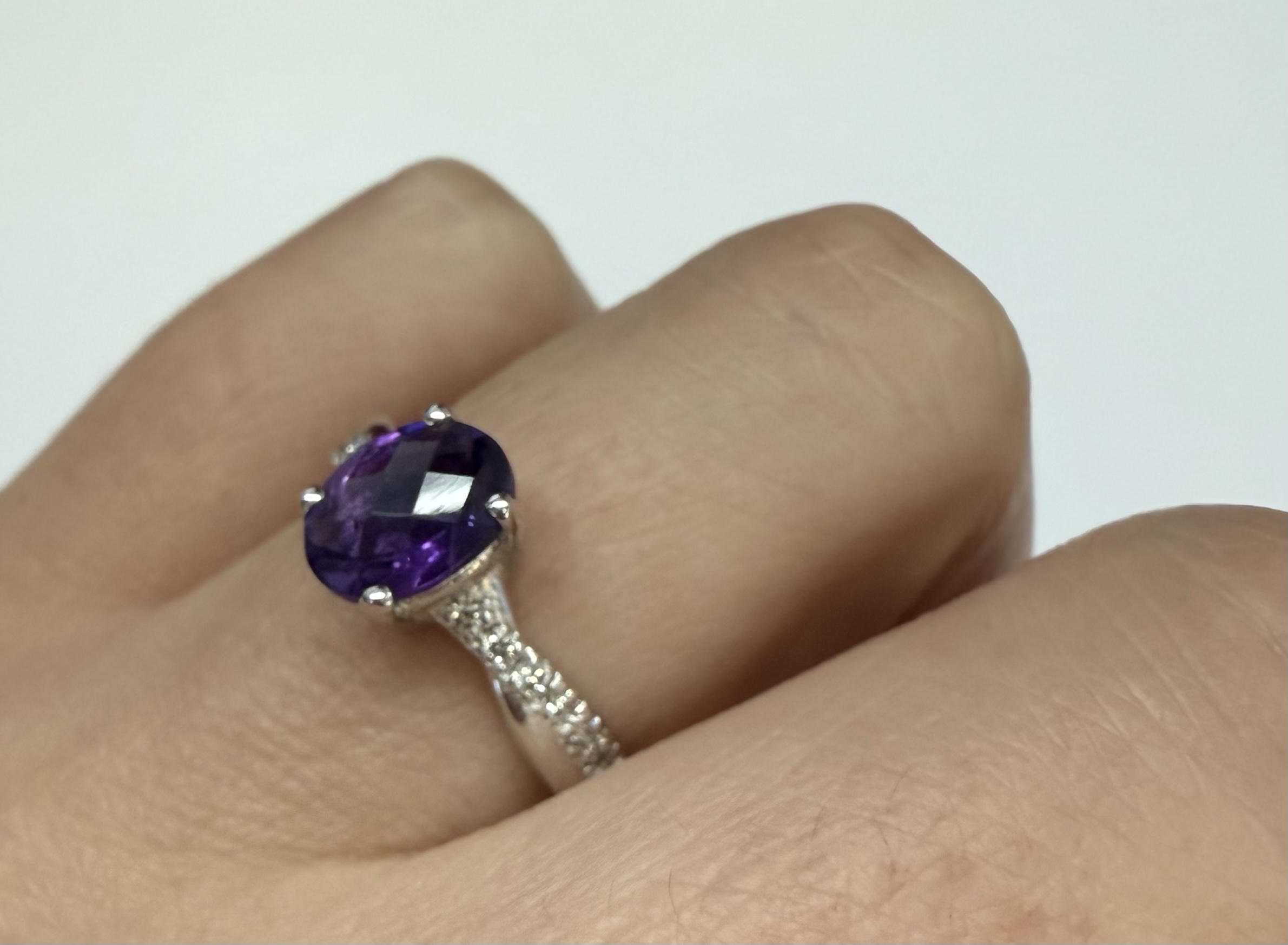 14k White Gold Genuine 1.01 Cttw Amethyst Ring With Braided Diamond Band - Image 14