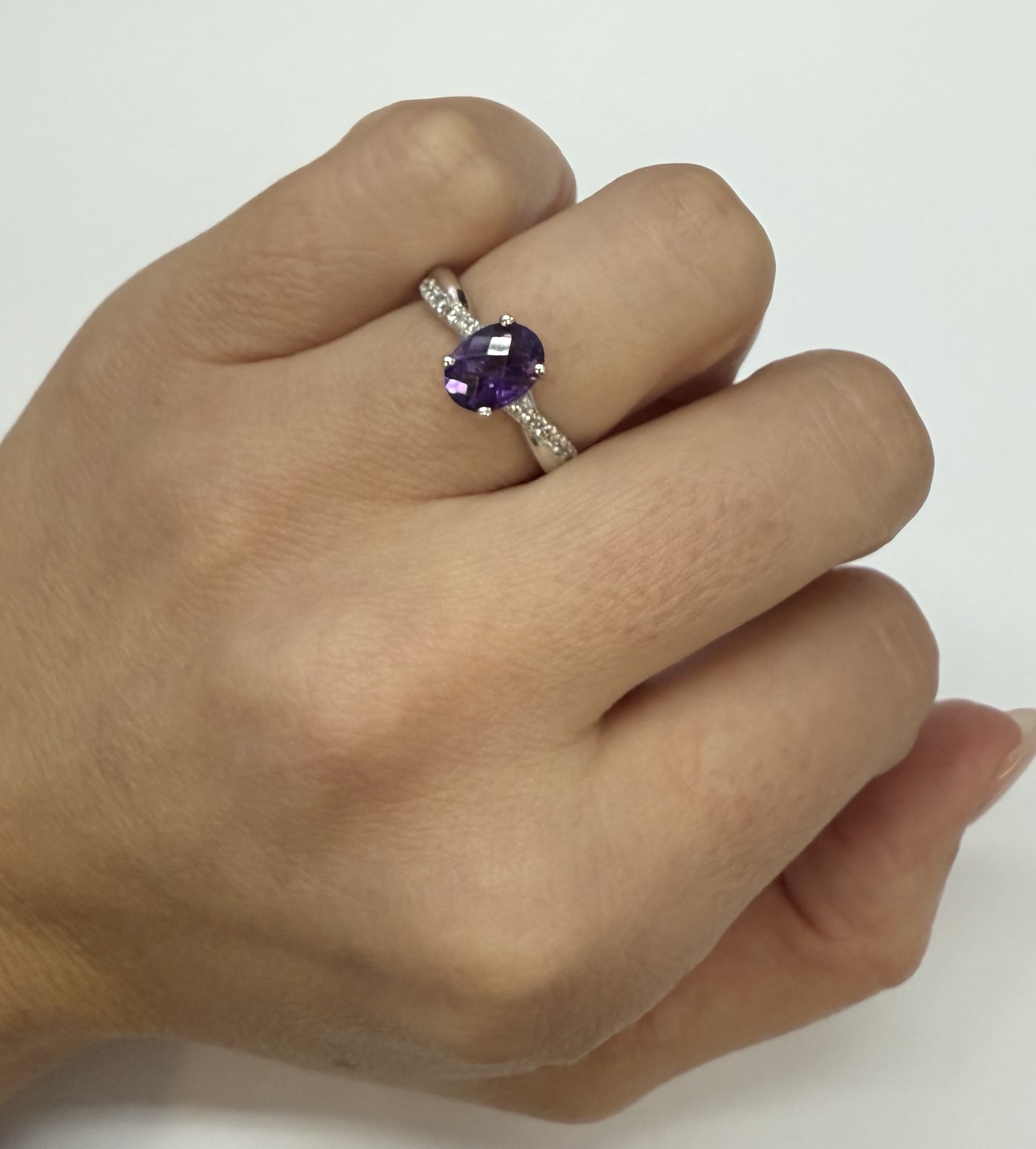 14k White Gold Genuine 1.01 Cttw Amethyst Ring With Braided Diamond Band - Image 15