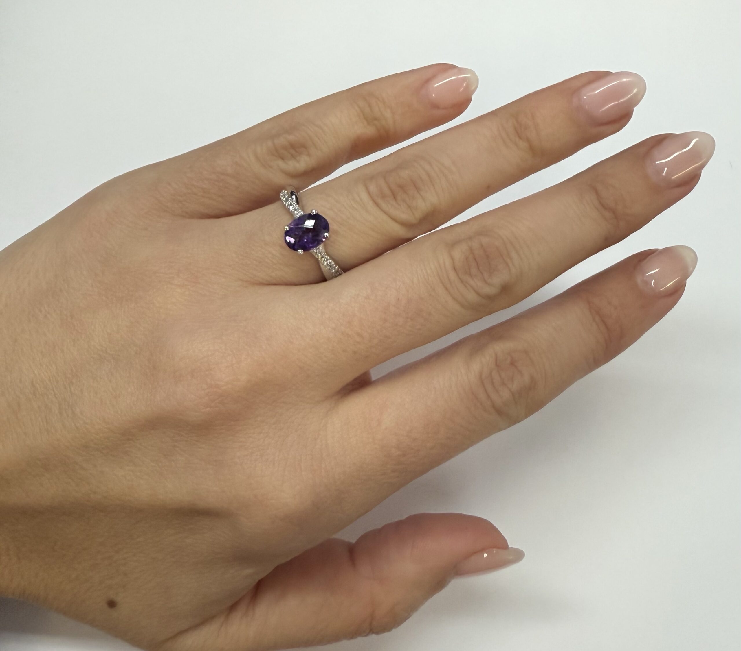 14k White Gold Genuine 1.01 Cttw Amethyst Ring With Braided Diamond Band - Image 16