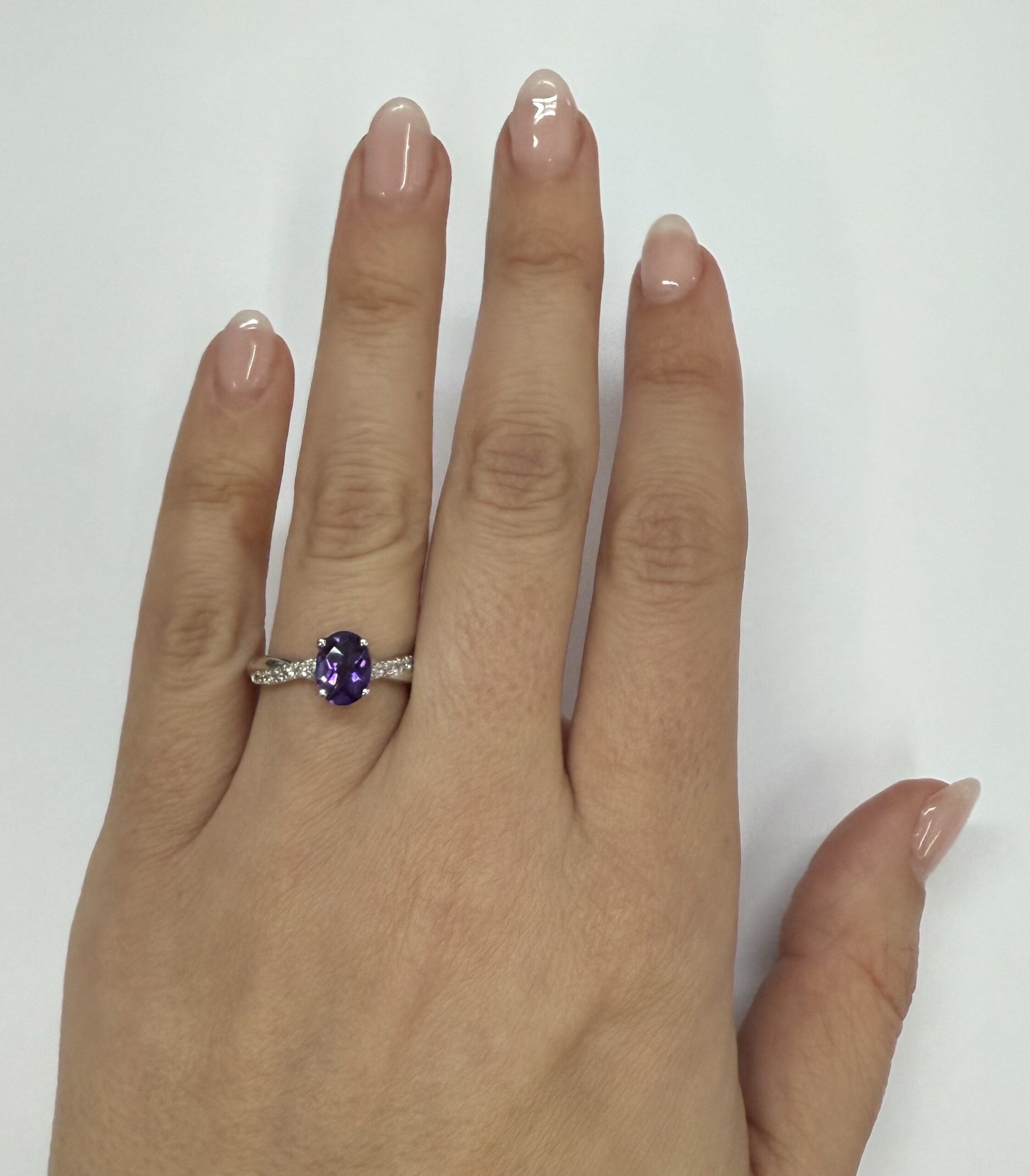 14k White Gold Genuine 1.01 Cttw Amethyst Ring With Braided Diamond Band - Image 17