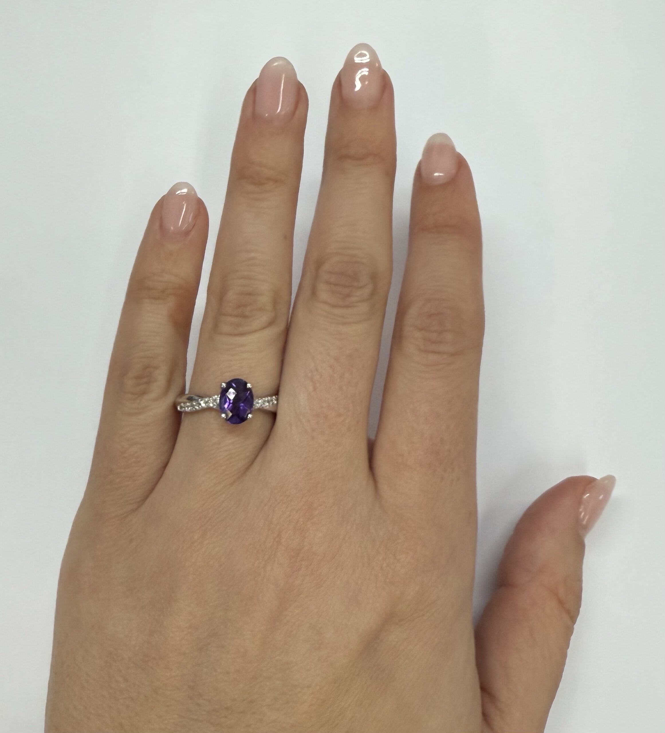 14k White Gold Genuine 1.01 Cttw Amethyst Ring With Braided Diamond Band - Image 18