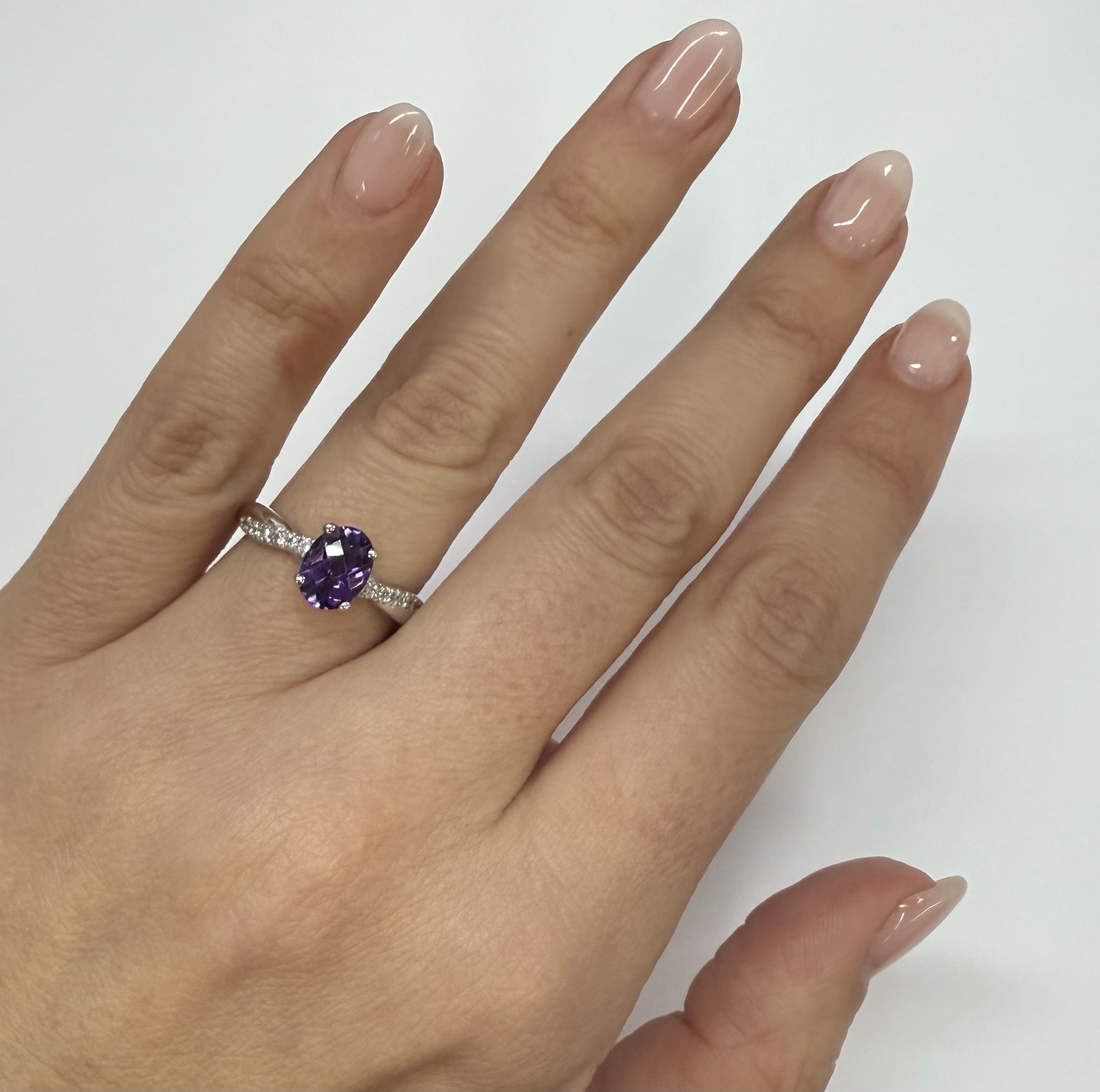 14k White Gold Genuine 1.01 Cttw Amethyst Ring With Braided Diamond Band - Image 22