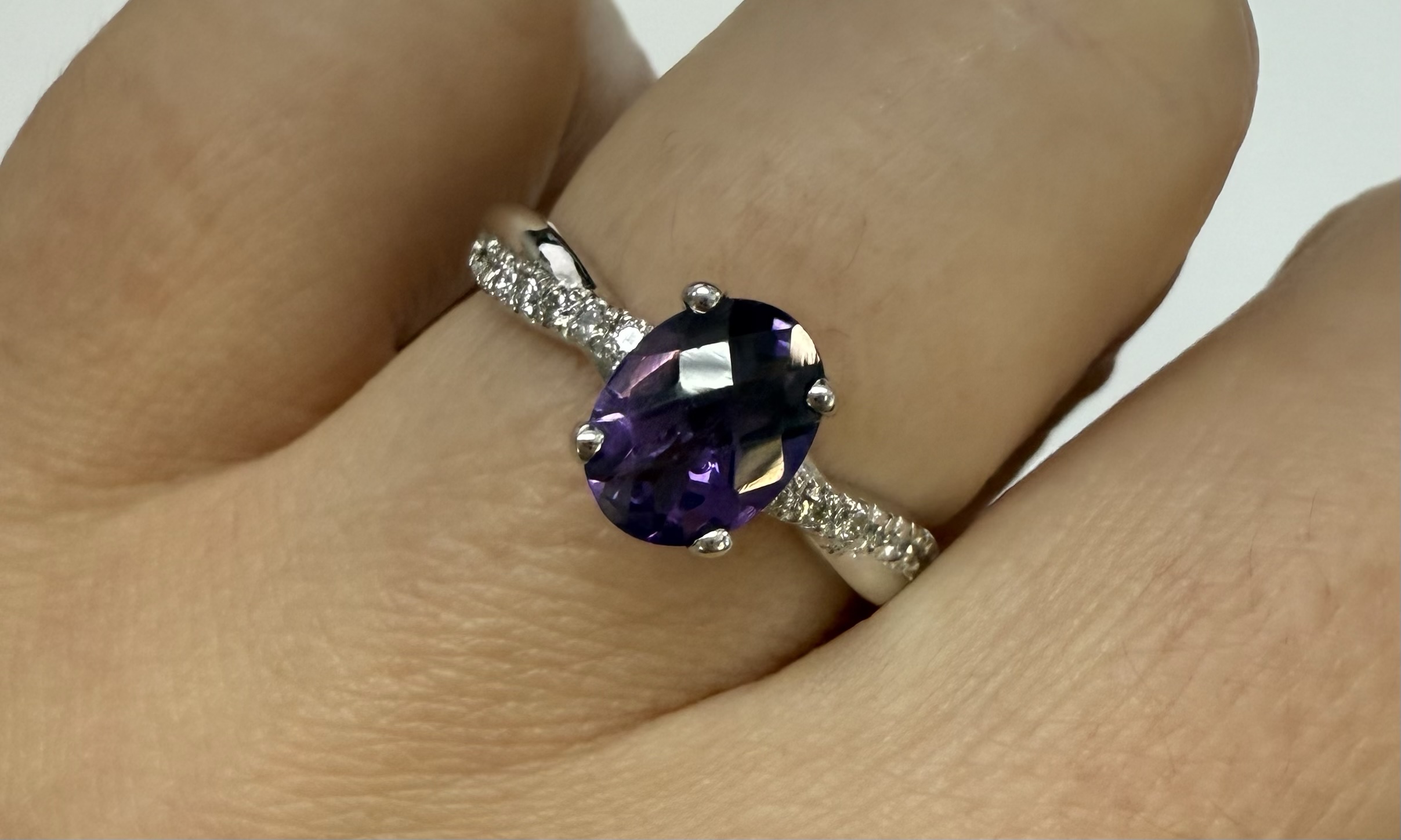 14k White Gold Genuine 1.01 Cttw Amethyst Ring With Braided Diamond Band - Image 24