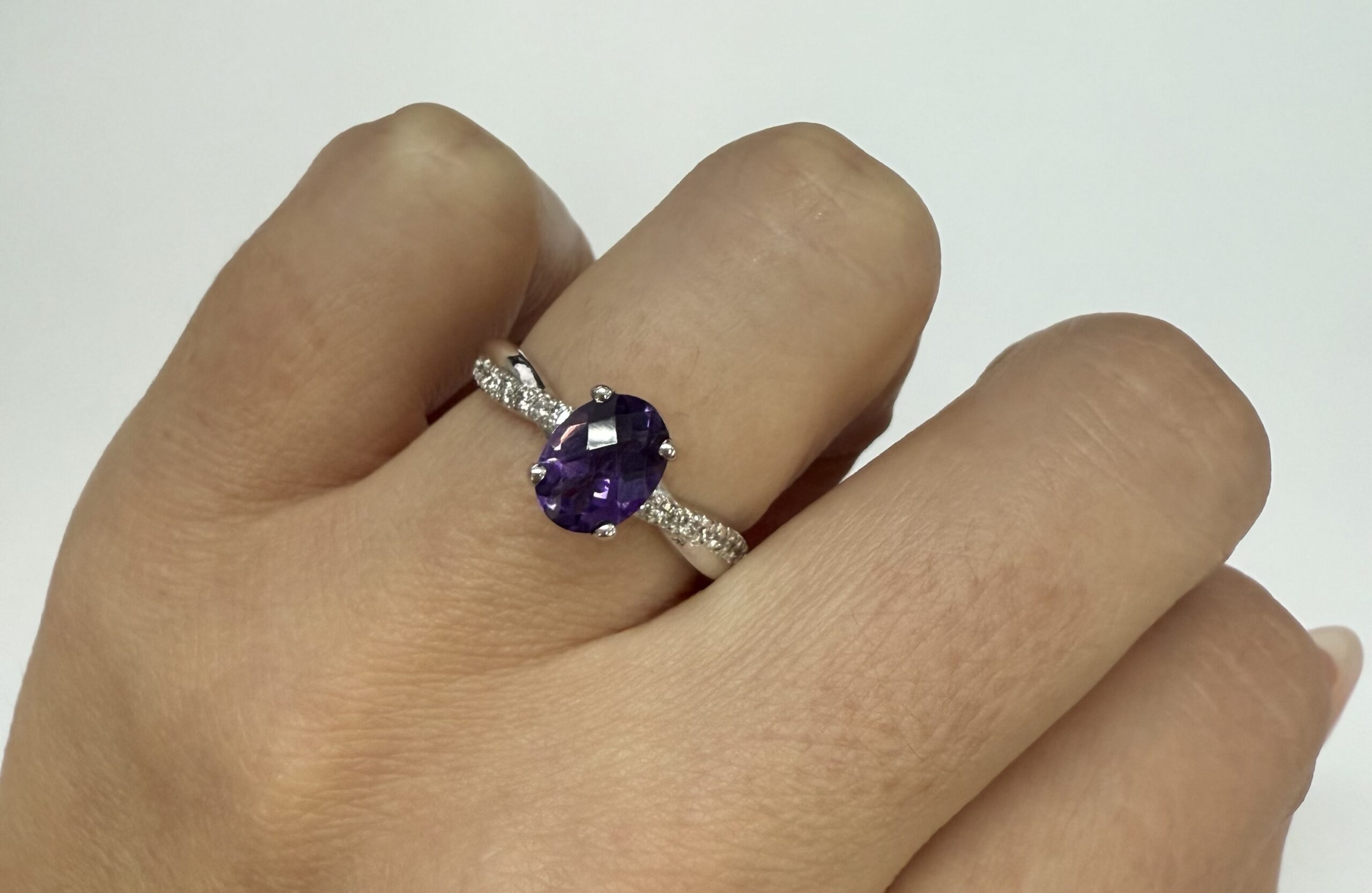 14k White Gold Genuine 1.01 Cttw Amethyst Ring With Braided Diamond Band - Image 25