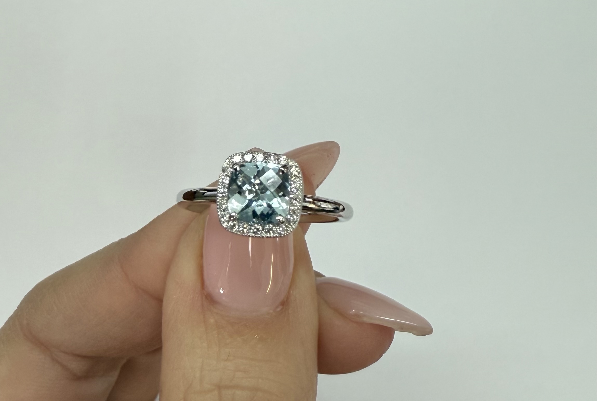 14k White Gold Genuine .70 Cttw Cushion Shaped Aquamarine & Diamond Halo - Image 20